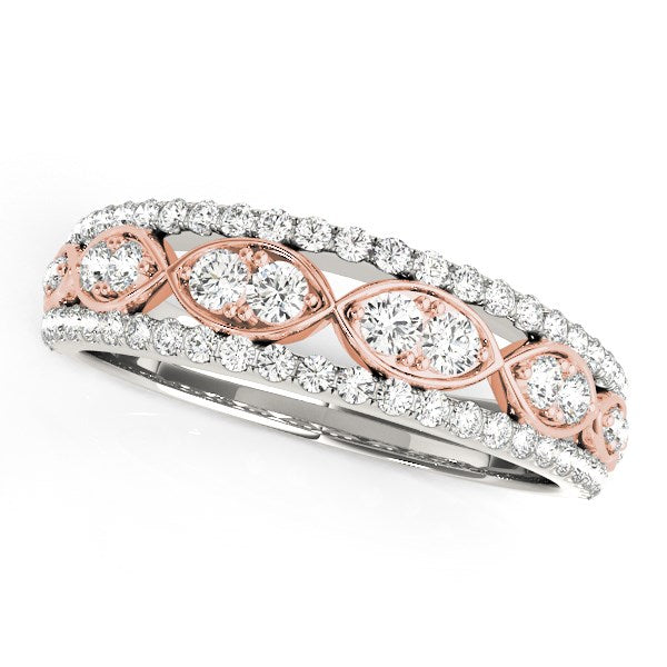 14k White And Rose Gold Double Diamond Infinity Design Band (3/8 cttw)