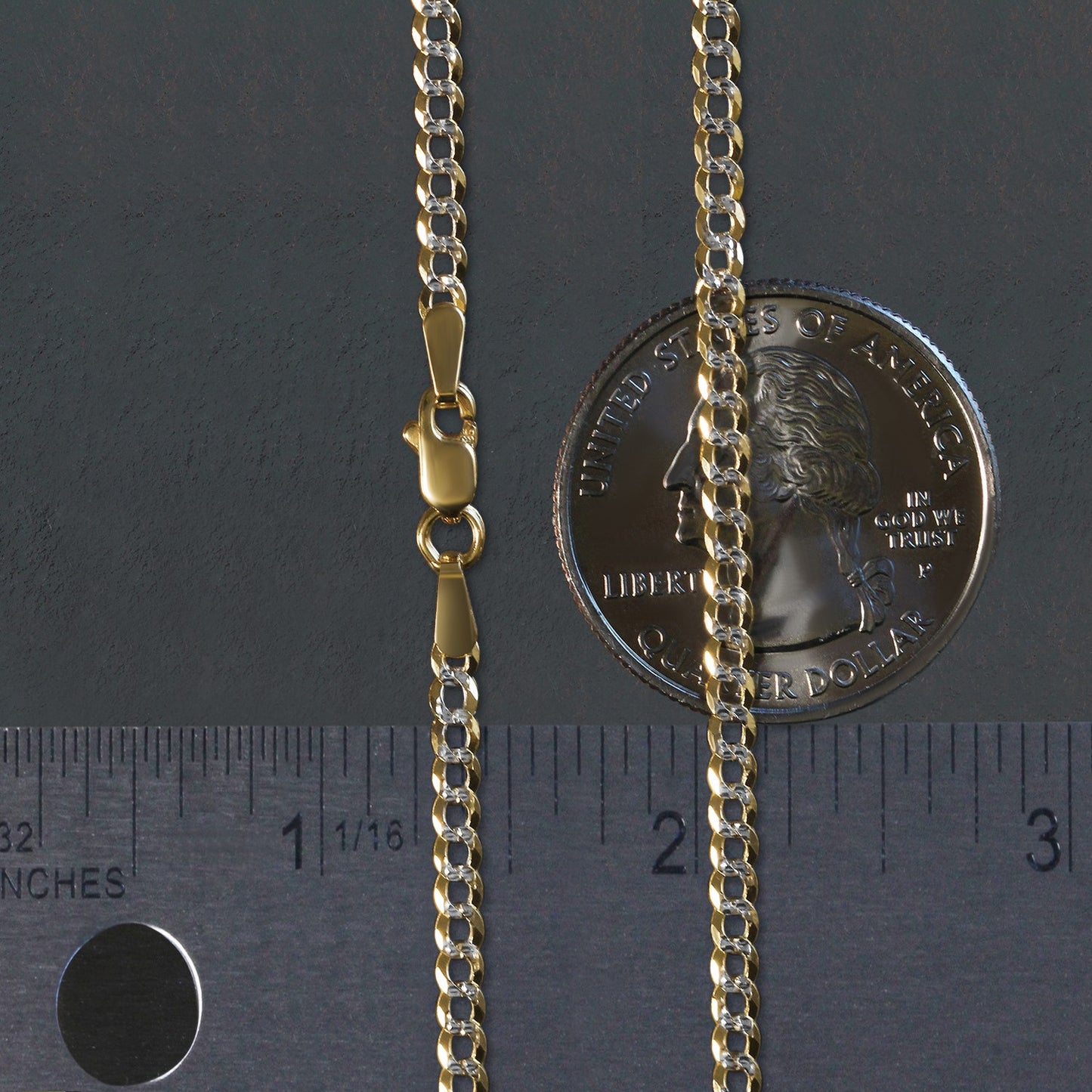 14k Two Tone Gold Pave Curb Chain (2.60 mm)
