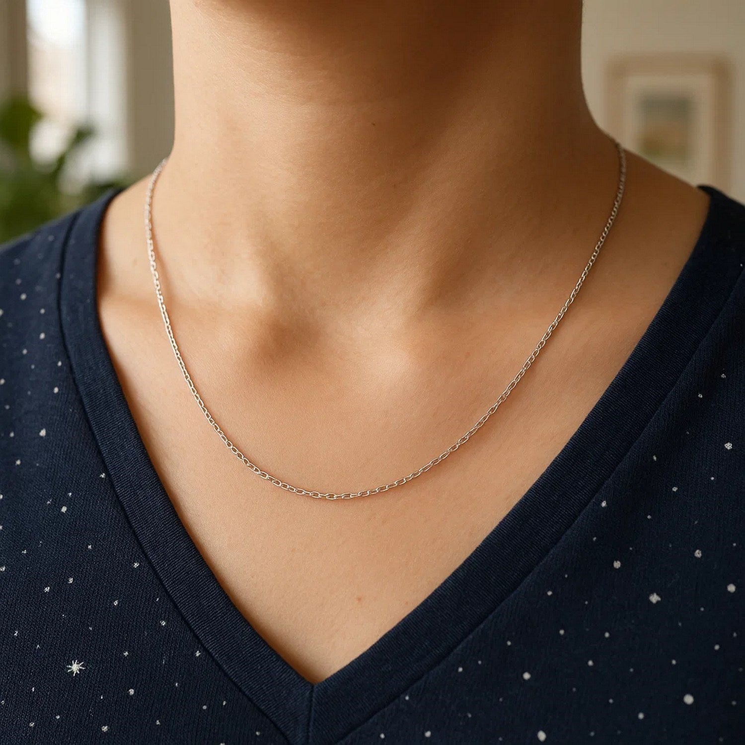 14k White Gold Cable Link Chain (0.50 mm)