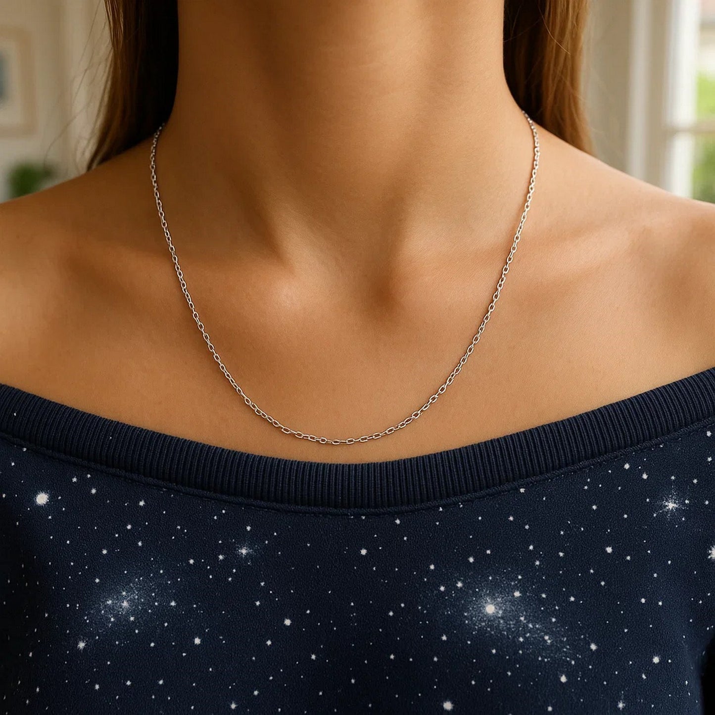 14k White Gold Cable Link Chain (0.50 mm)