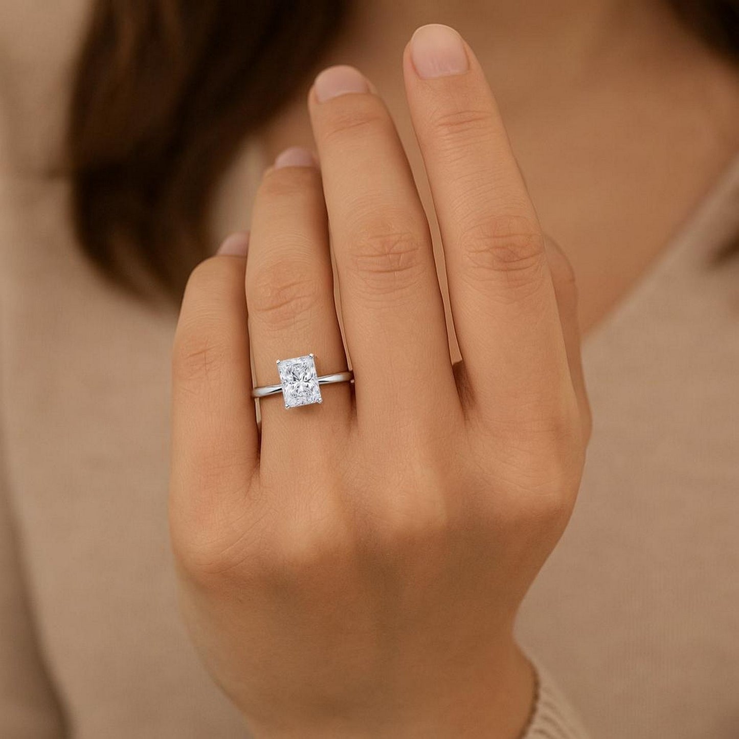 2 Carat Radiant Lab Grown IGI G/VS1 Diamond Solitaire Ring in 10K White Gold