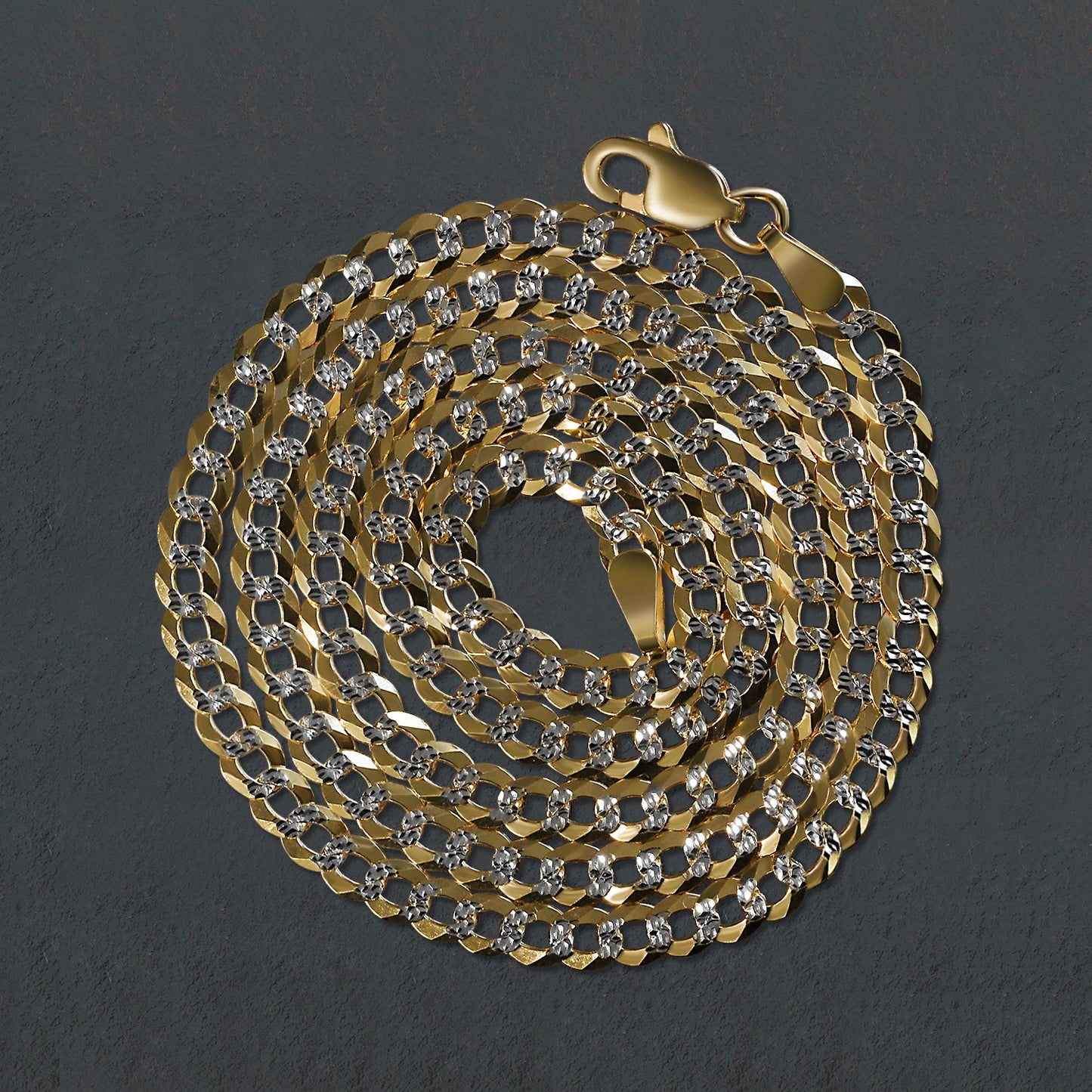 14k Two Tone Gold Pave Curb Chain (3.60 mm)