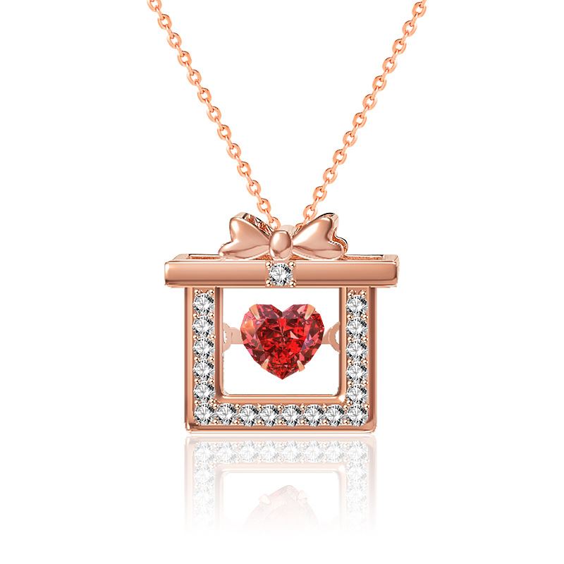 Beautiful Red CZ Heart Christmas Gift 925 Sterling Silver Necklace