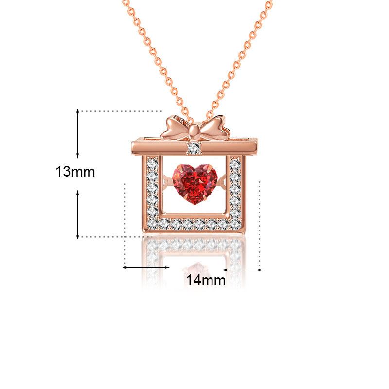 Beautiful Red CZ Heart Christmas Gift 925 Sterling Silver Necklace