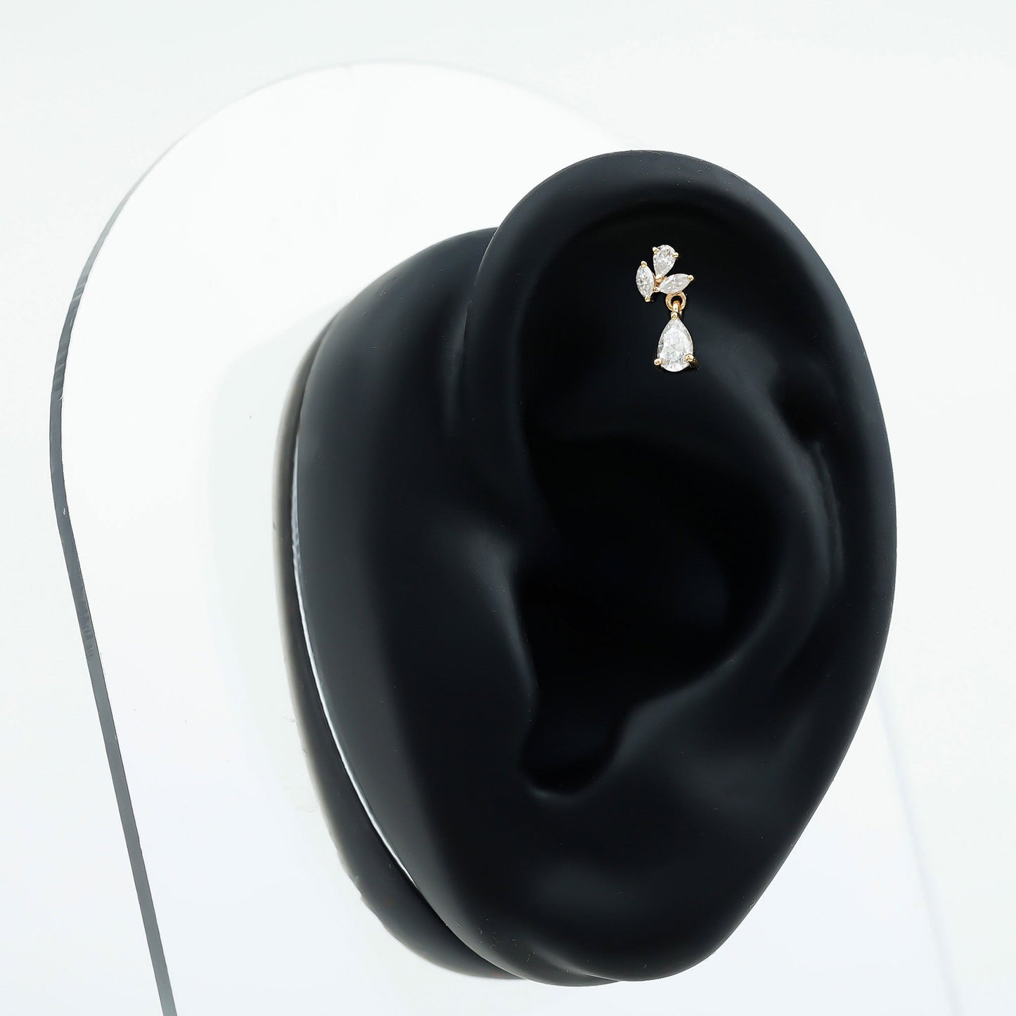 Marquise and Pear Moissanite Cluster Drop Cartilage Earring