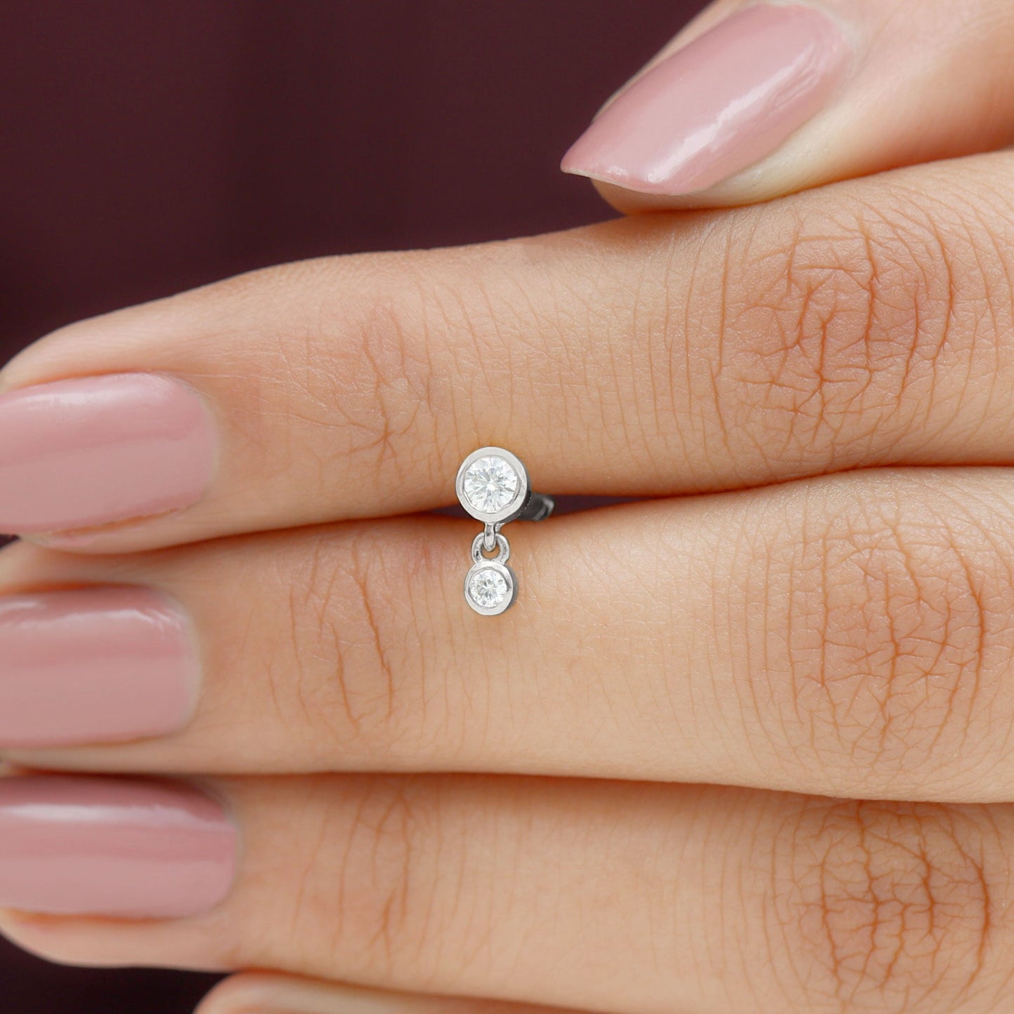 Bezel Set Round Moissanite Helix Drop Earring