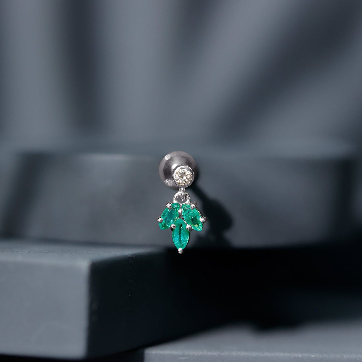 Marquise Emerald Leaf Earring for Helix Piercing