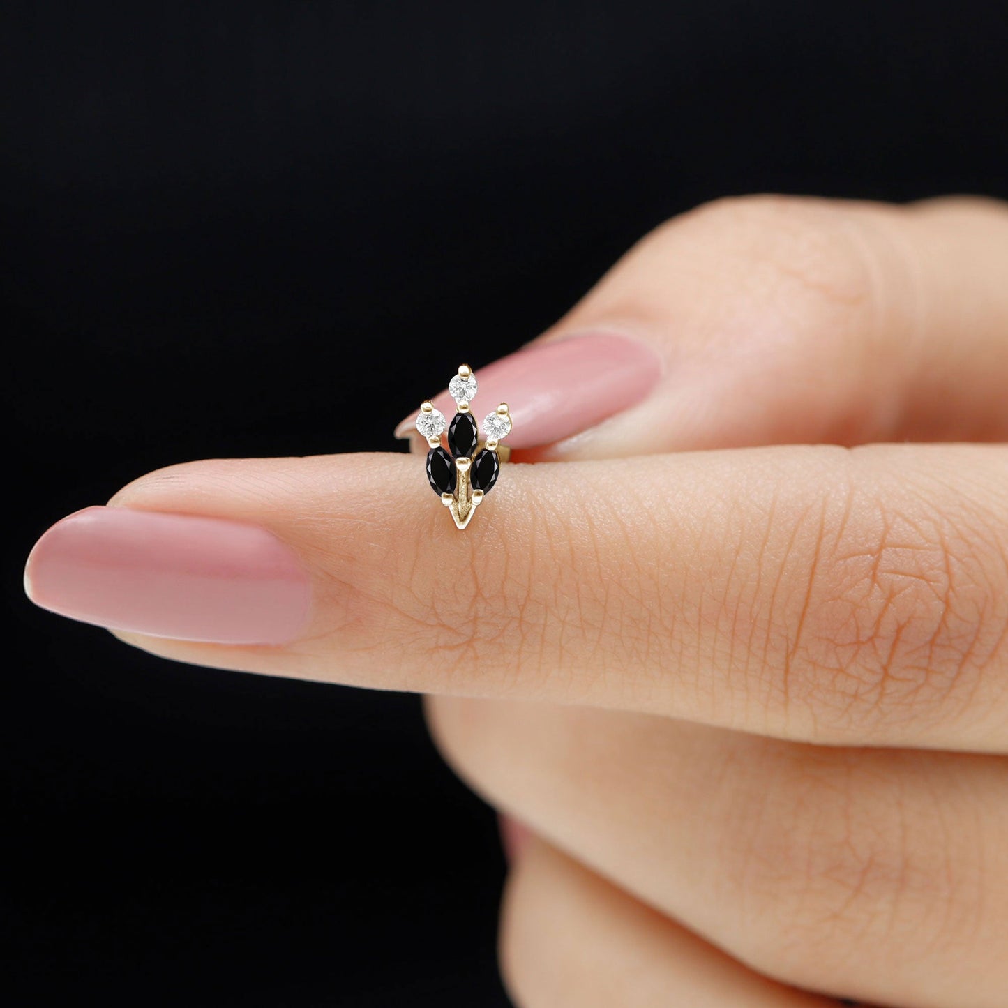 Marquise Black Onyx Leaf Cartilage Earring with Certificate