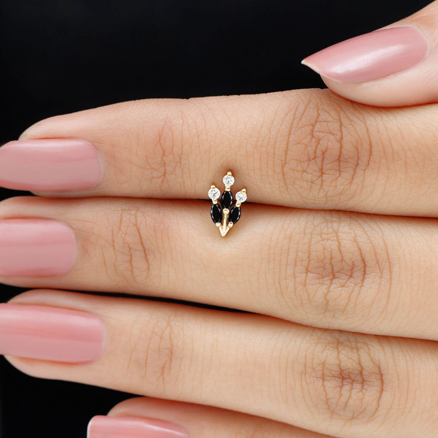 Marquise Black Onyx Leaf Cartilage Earring with Certificate