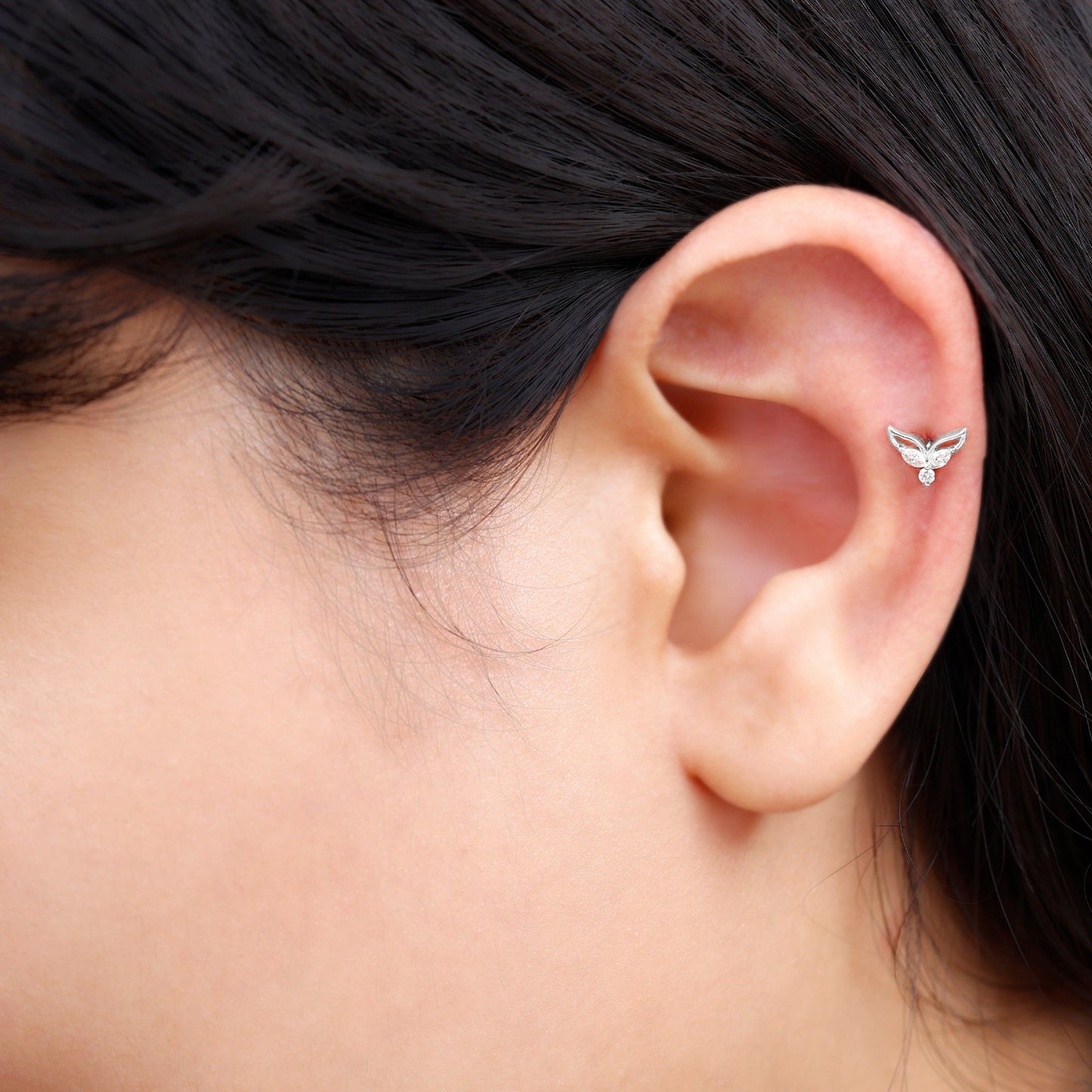 Certified Moissanite Fishtail Earring for Cartilage Piercing