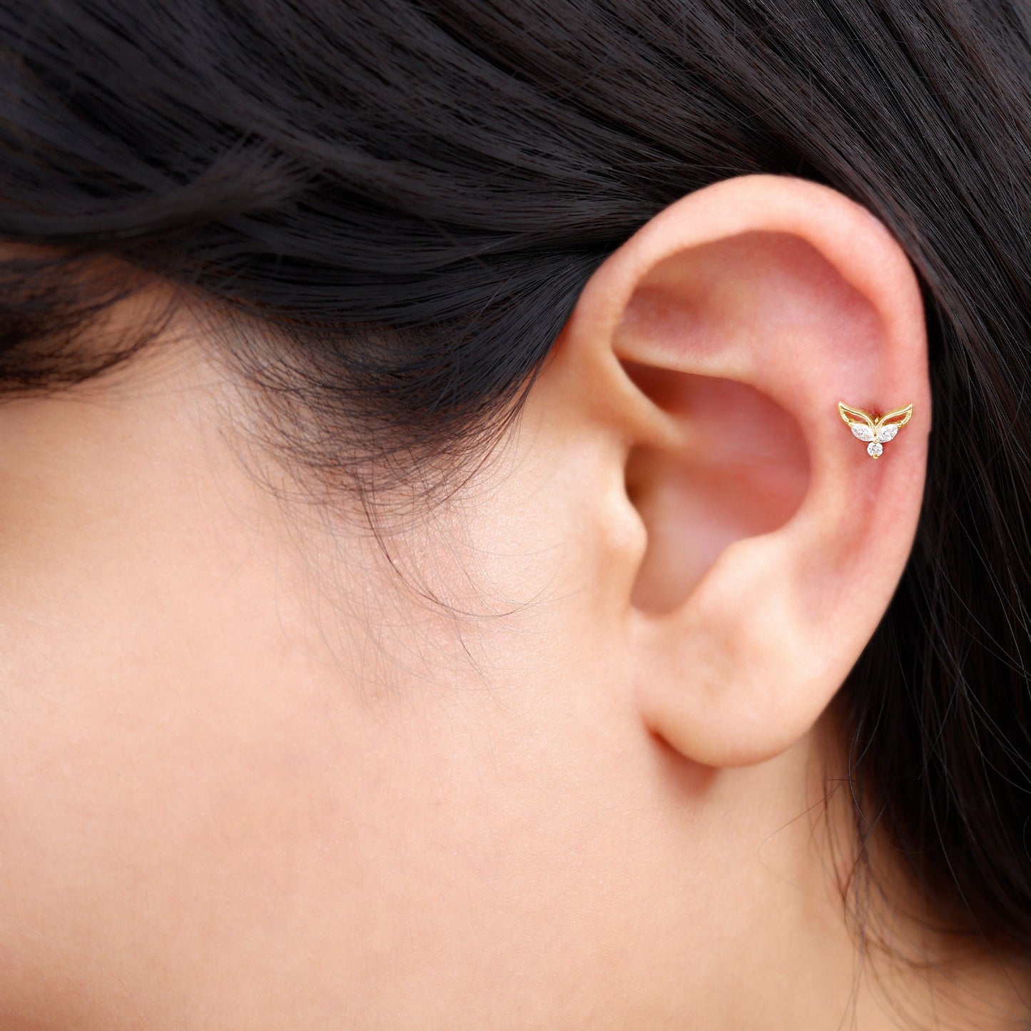 Certified Moissanite Fishtail Earring for Cartilage Piercing