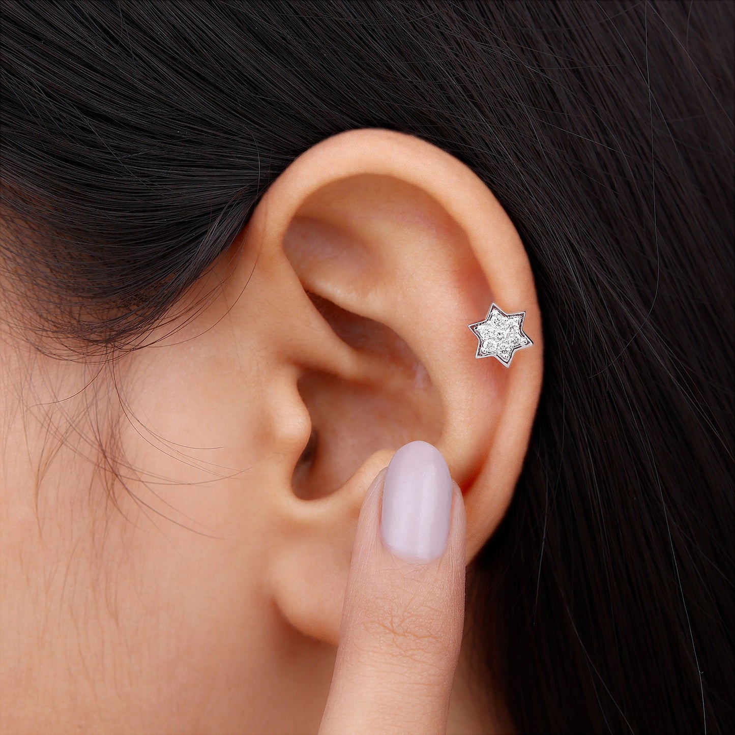 Round Moissanite Star Earring for Cartilage Piercing