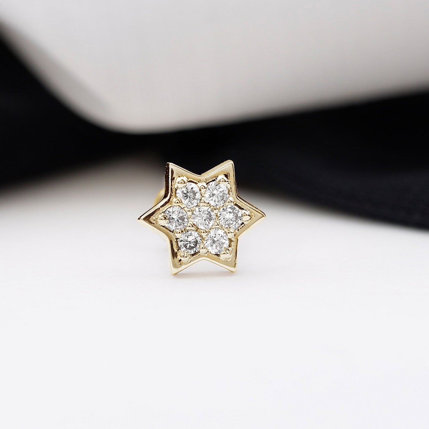 Round Moissanite Star Earring for Cartilage Piercing