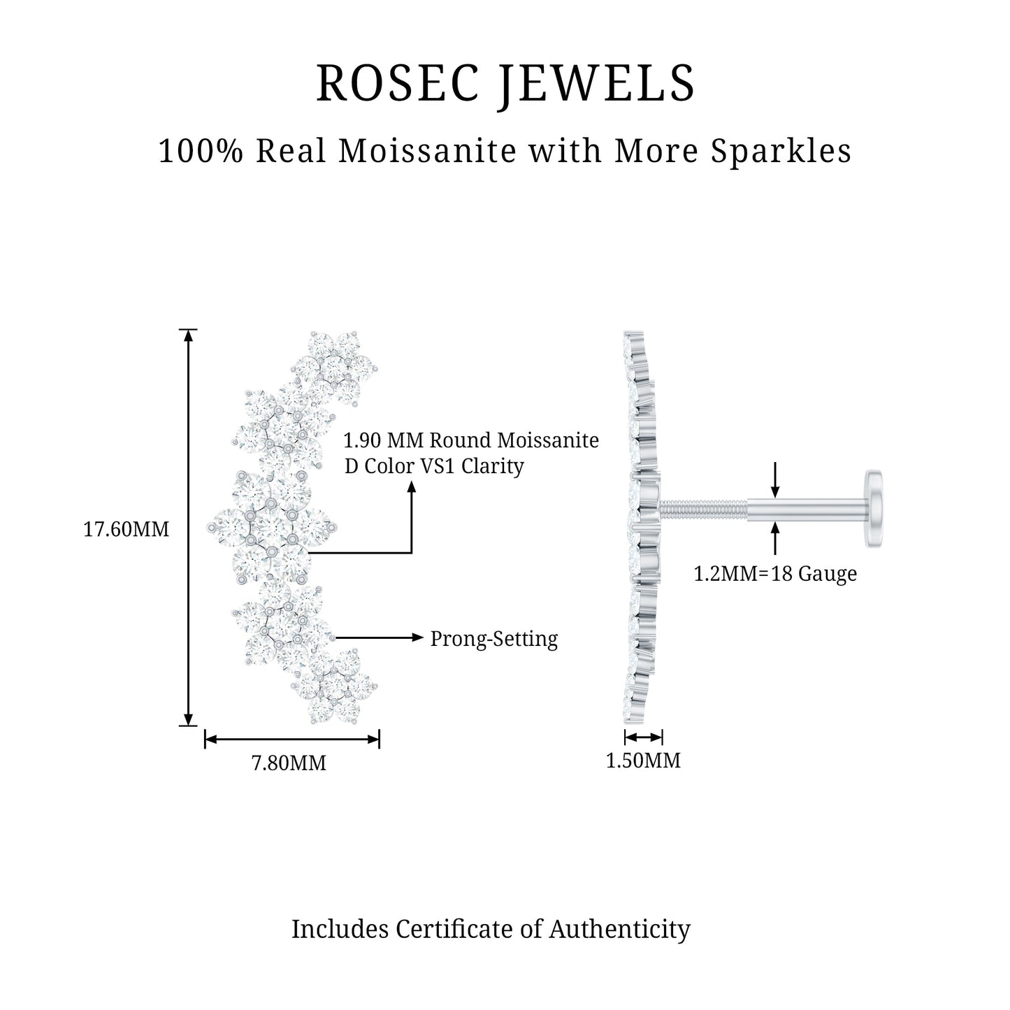 Exquisite Moissanite Flower Inspired Crawler Earring