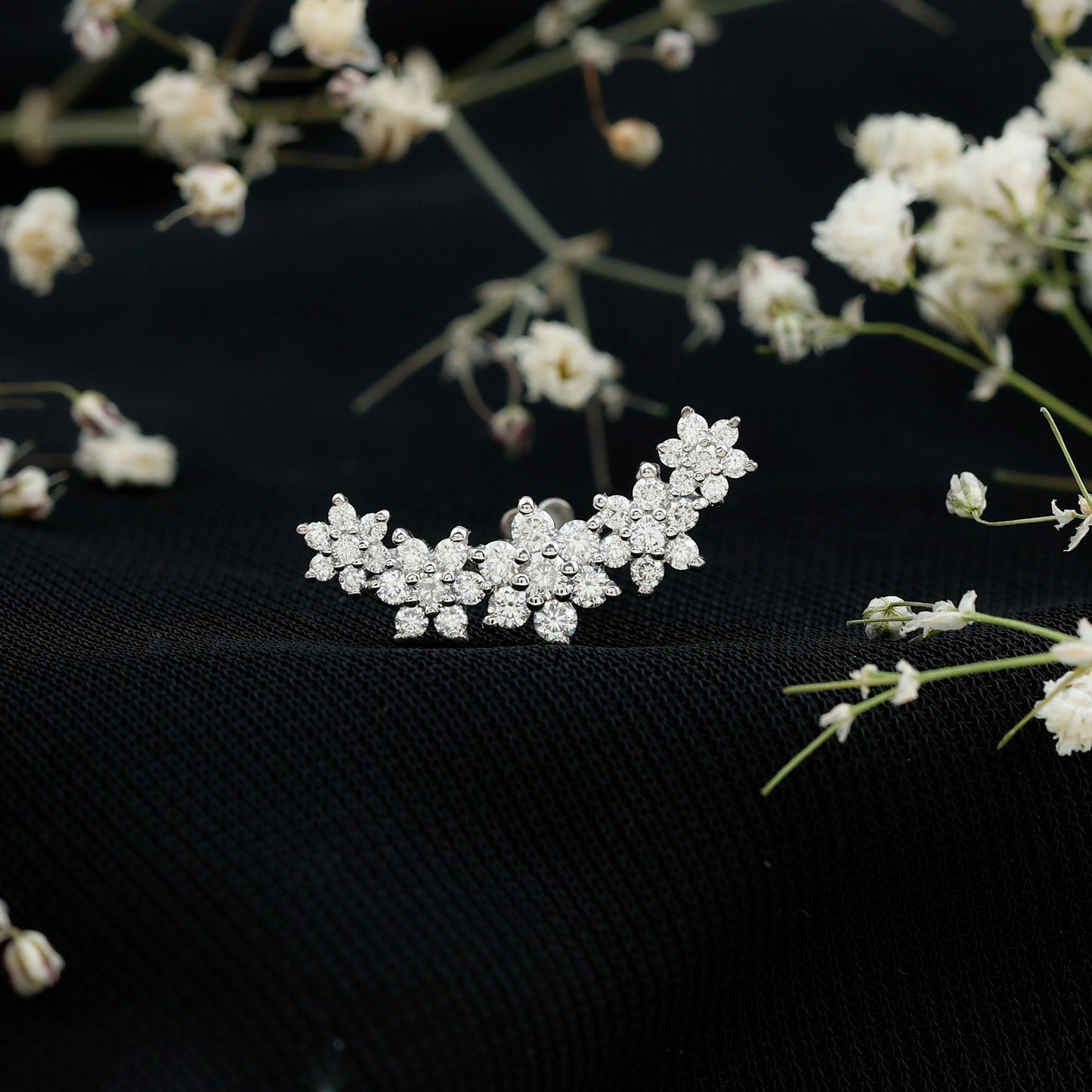 Exquisite Moissanite Flower Inspired Crawler Earring