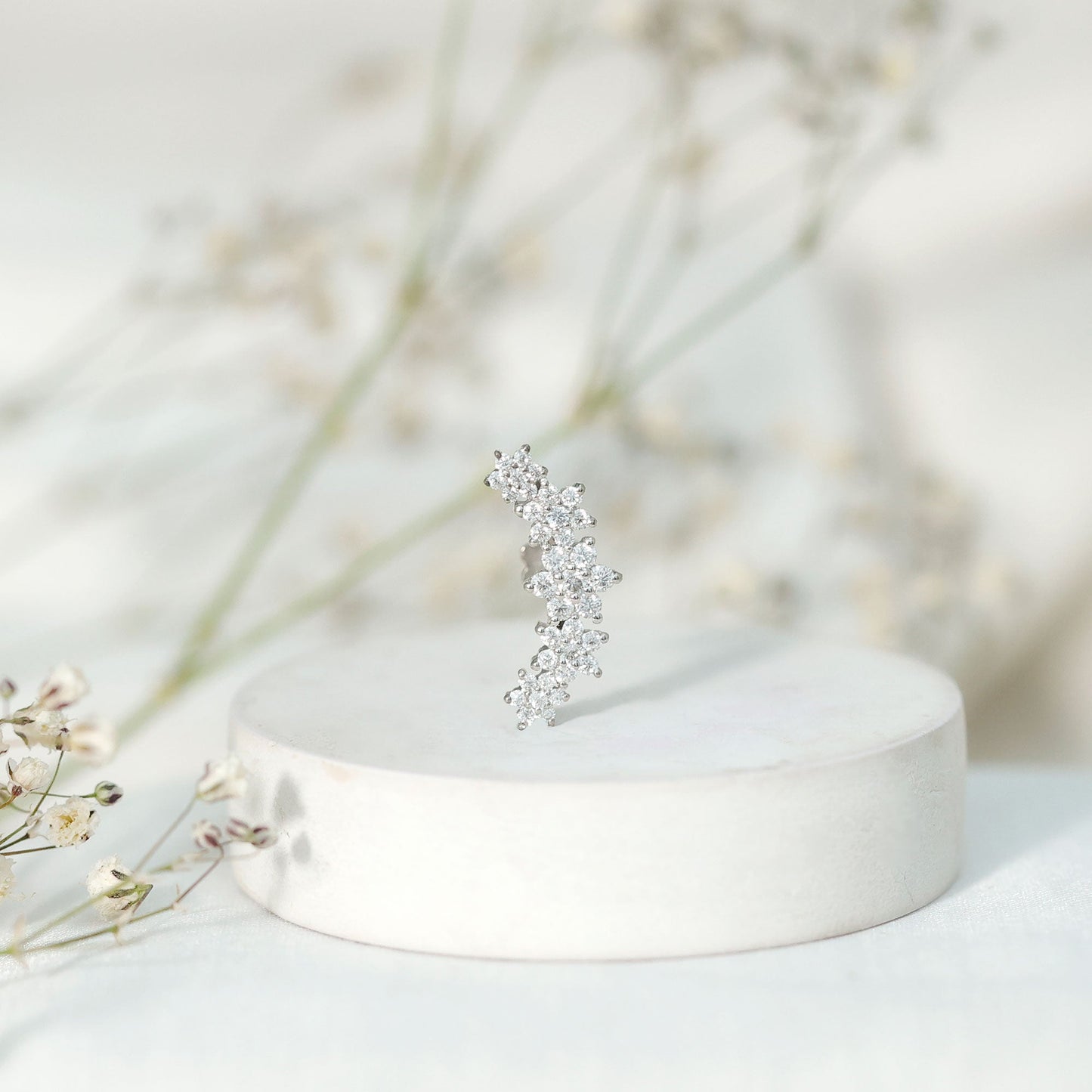 Exquisite Moissanite Flower Inspired Crawler Earring