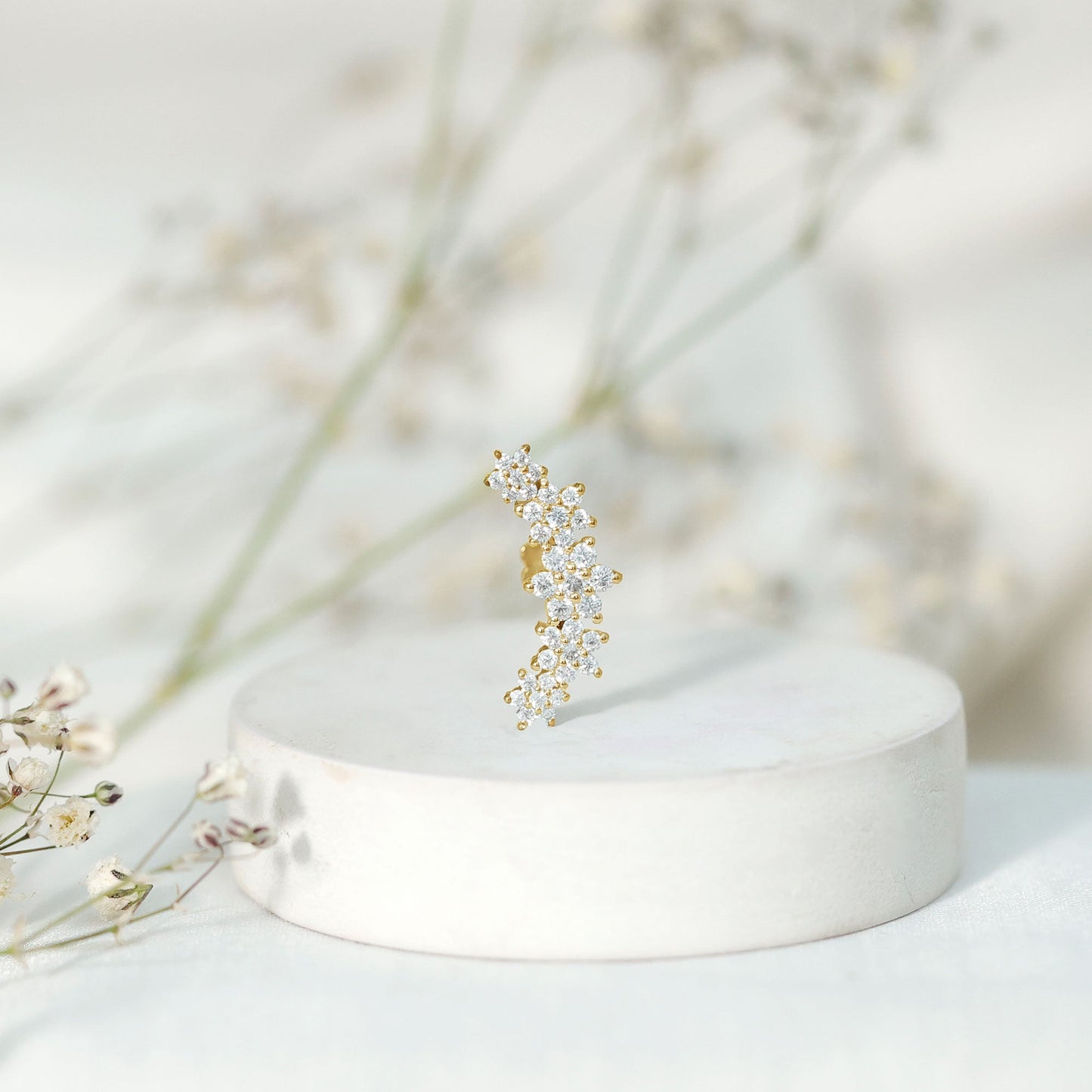 Exquisite Moissanite Flower Inspired Crawler Earring