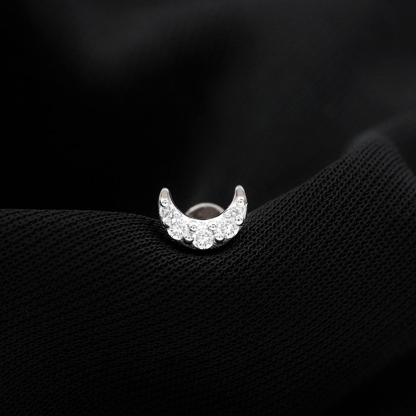 Round Cut Diamond Crescent Moon Cartilage Earring