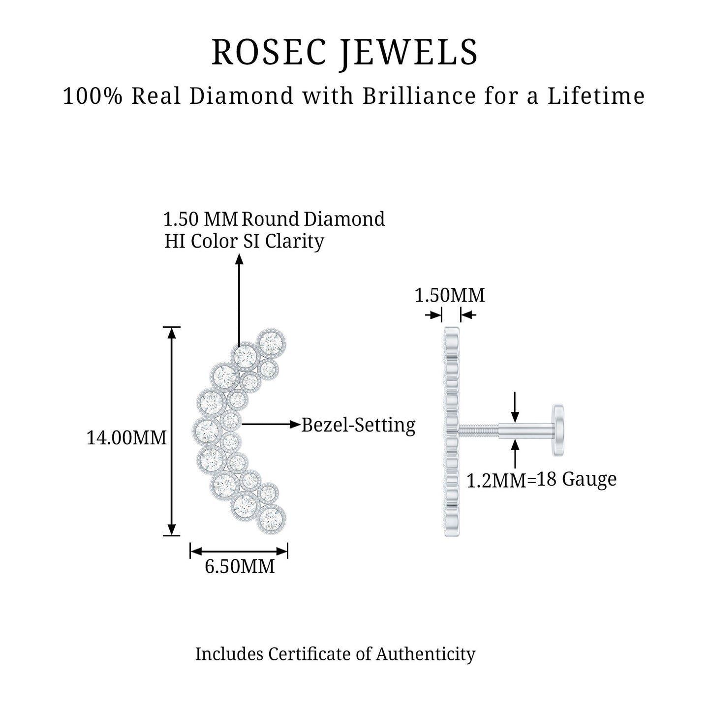 Diamond Curved Crawler Earring in Bezel Set