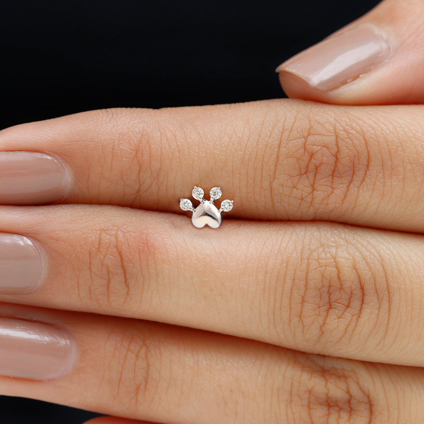 Diamond and Heart Dog Paw Print Cartilage Earring