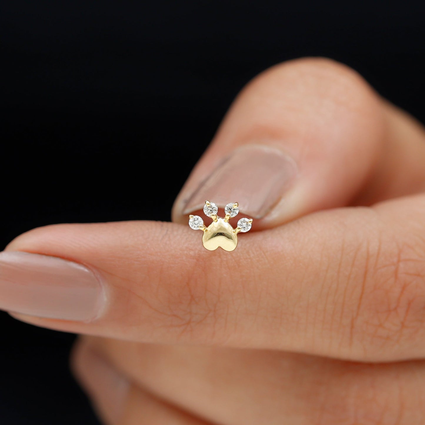 Diamond and Heart Dog Paw Print Cartilage Earring