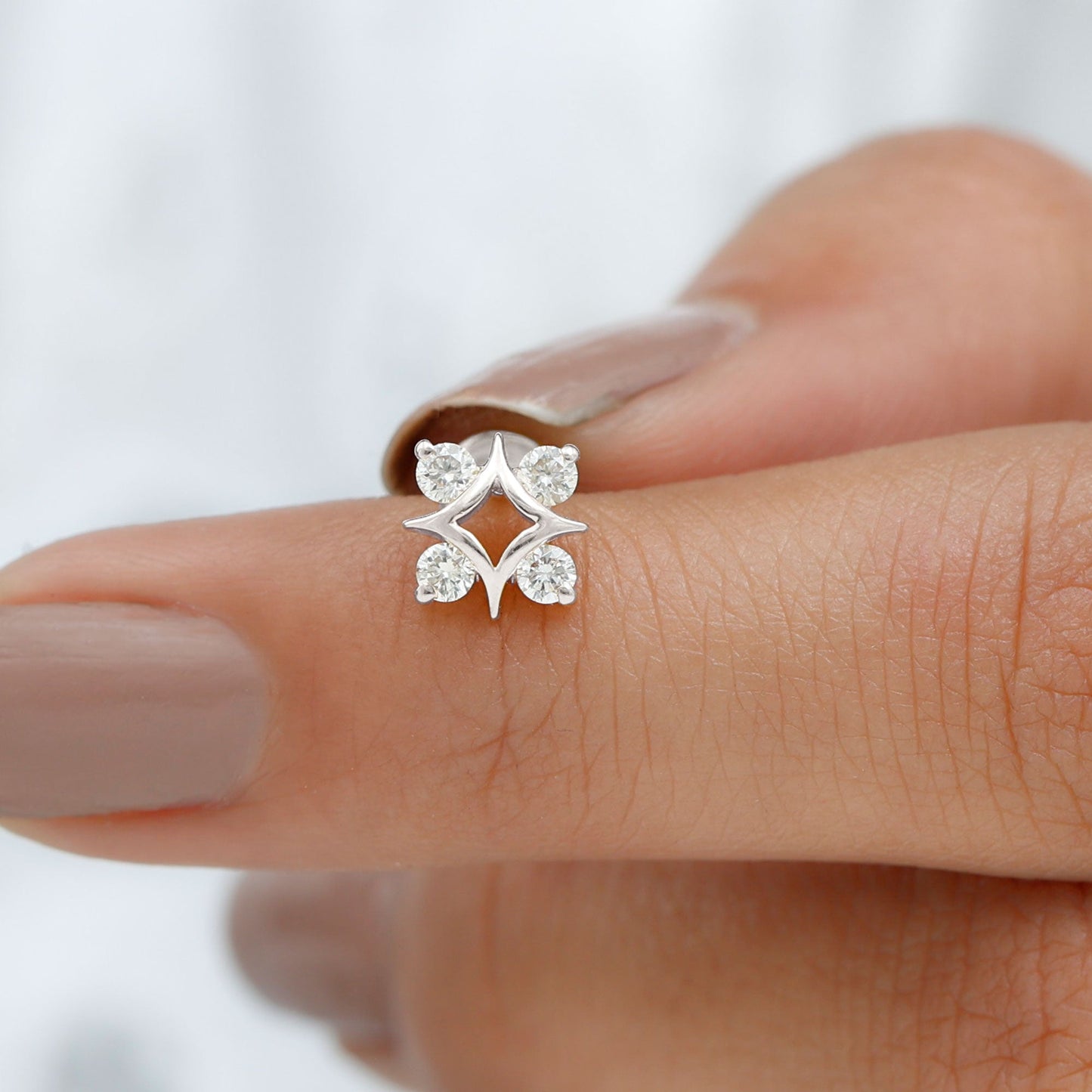 Round Cut Diamond Star Earring for Helix Piercing