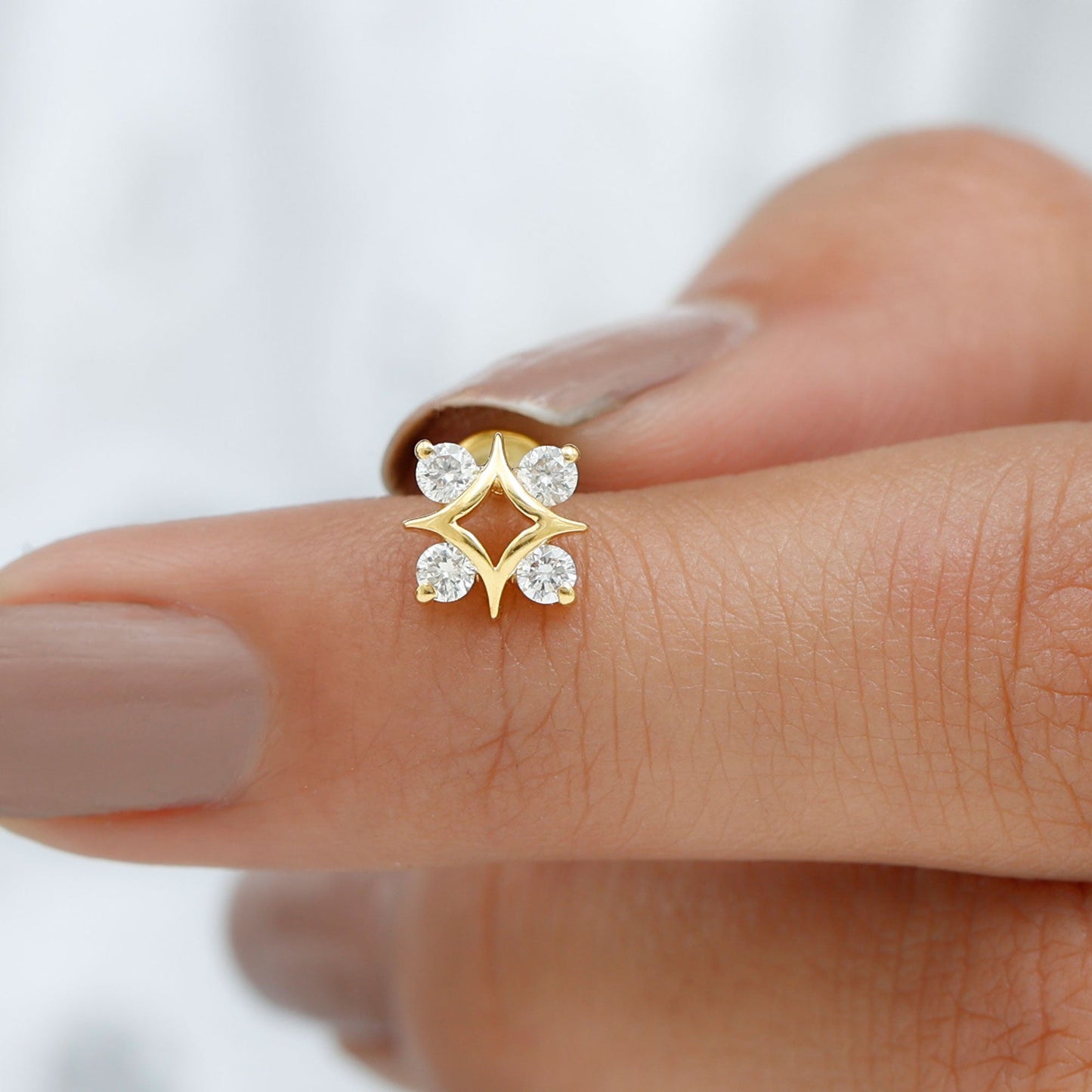 Round Cut Diamond Star Earring for Helix Piercing