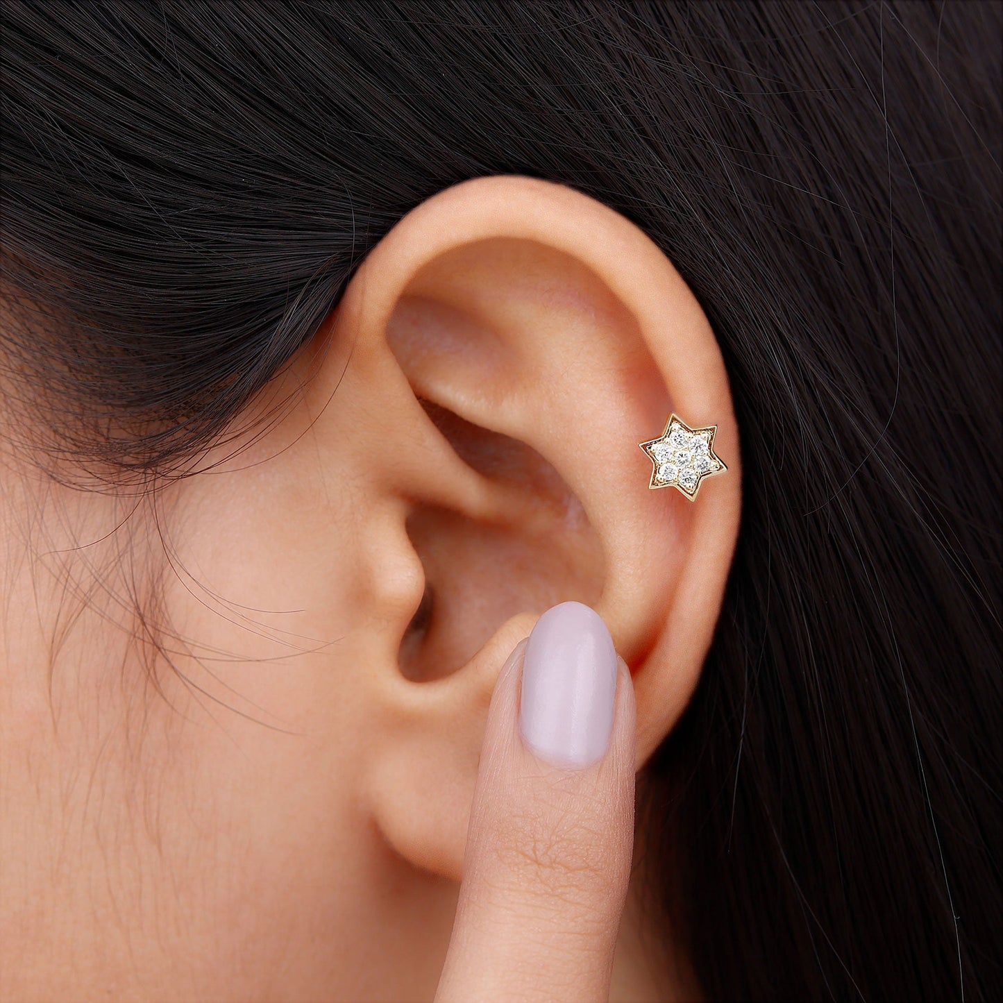 Certified Diamond Star Earring for Helix Piercing