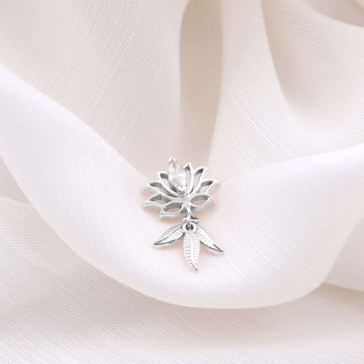 Marquise Diamond Lotus Flower Drop Earring