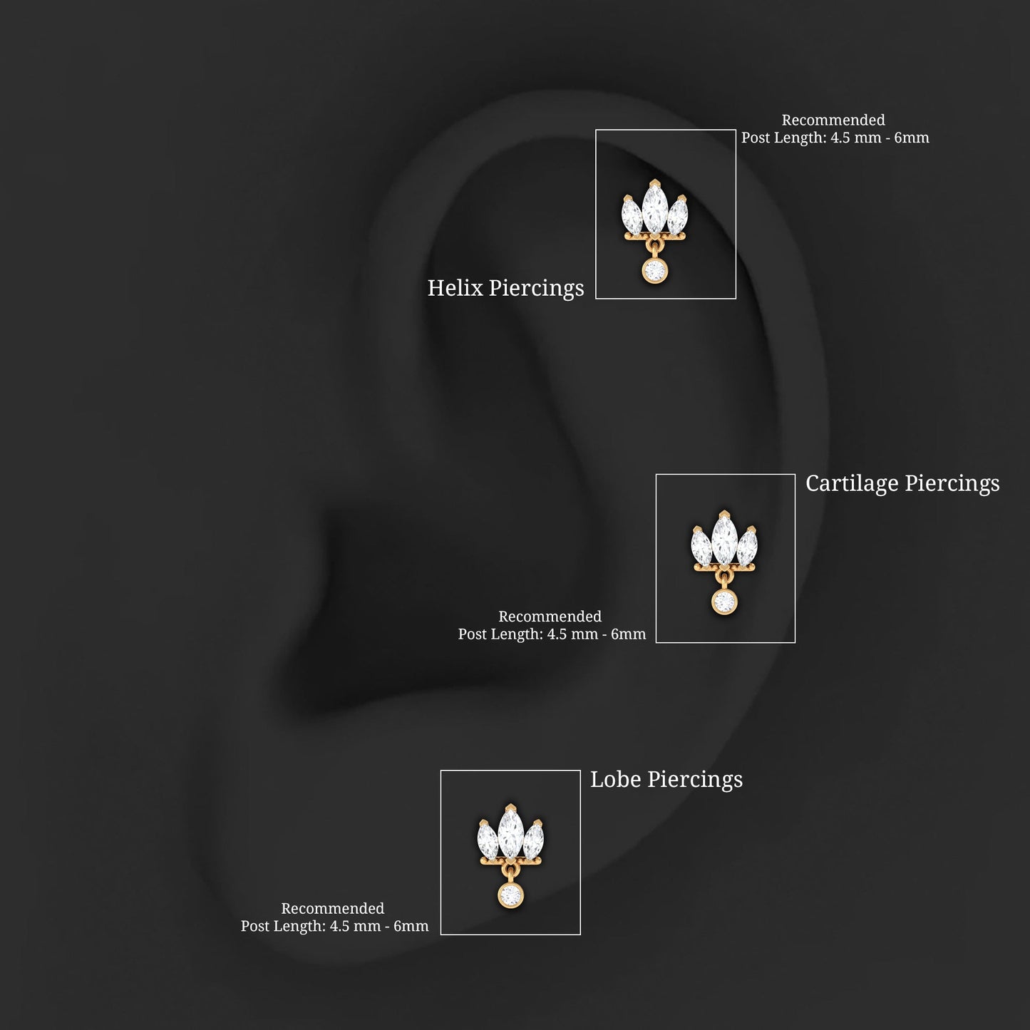 Three Marquise Shape Diamond Helix Drop Earring