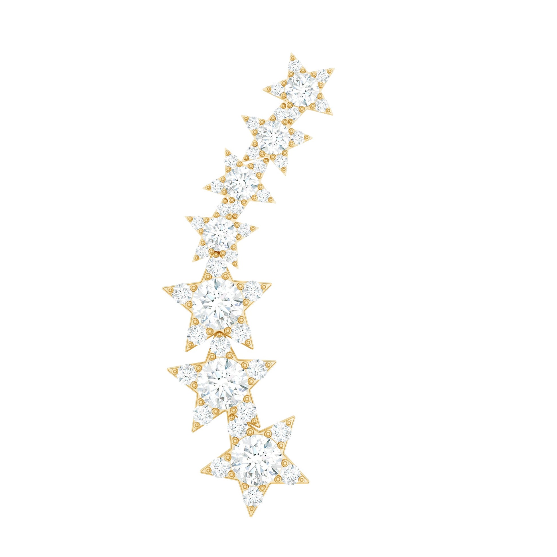 Star-shaped earrings with clear stones on a white background