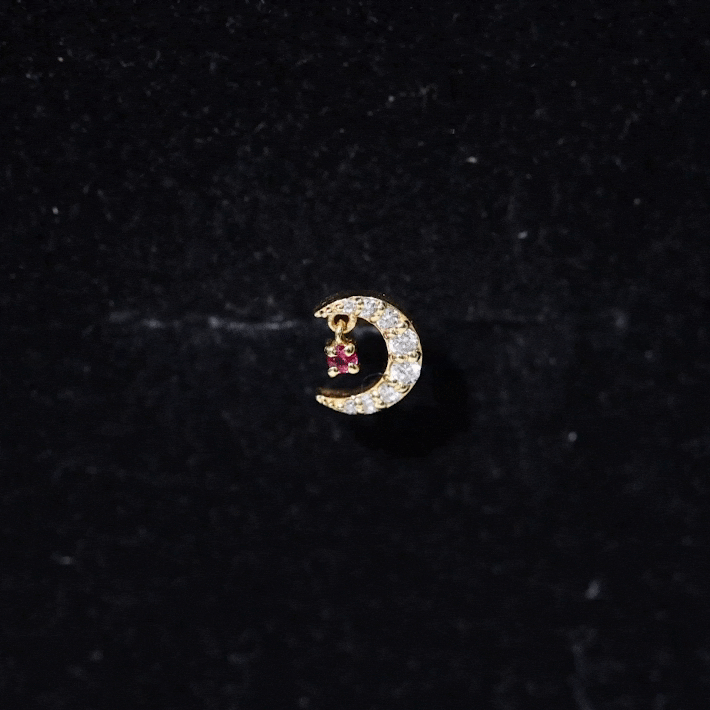 Natural Ruby and Moissanite Crescent Moon Helix Earring
