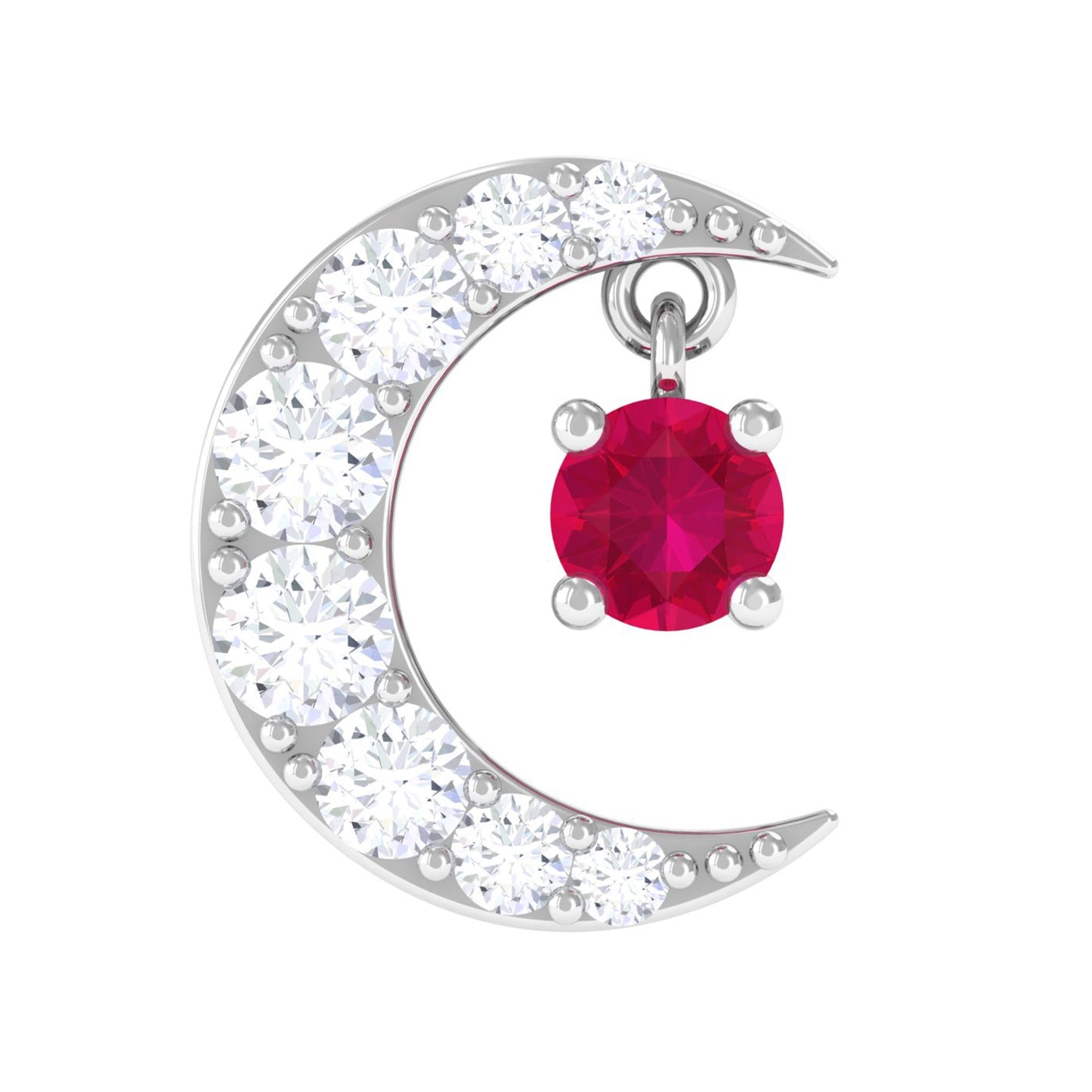 Natural Ruby and Moissanite Crescent Moon Helix Earring