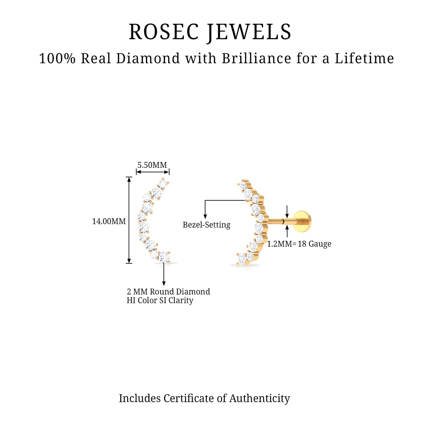 Certified Diamond Curved Crawler Earring for Women