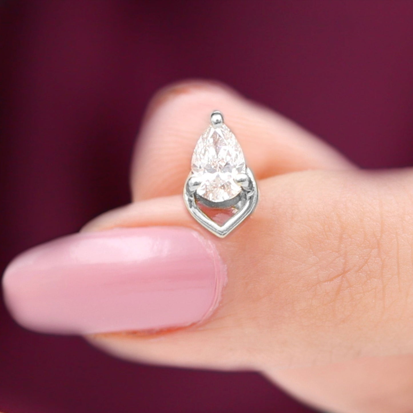Pear Shape Diamond Solitaire Earring for Helix Piercing