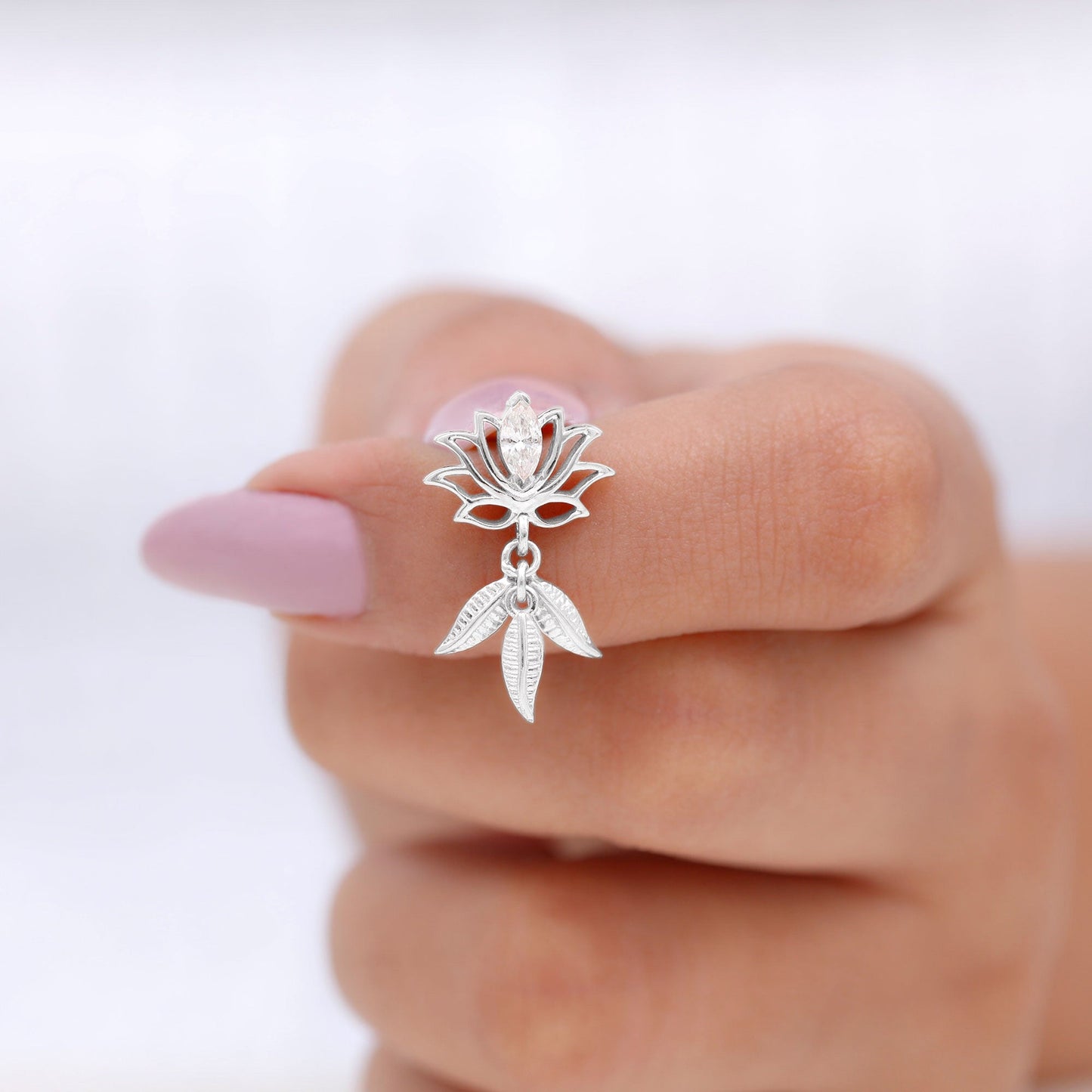 Marquise Diamond Lotus Flower Drop Earring