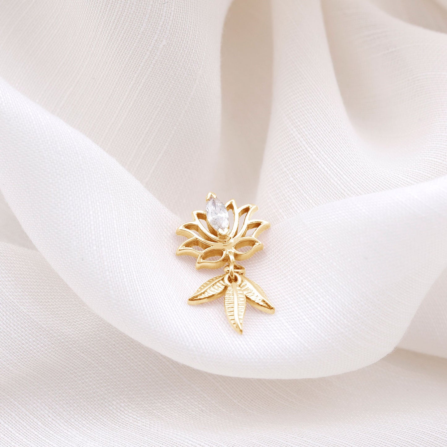 Marquise Diamond Lotus Flower Drop Earring