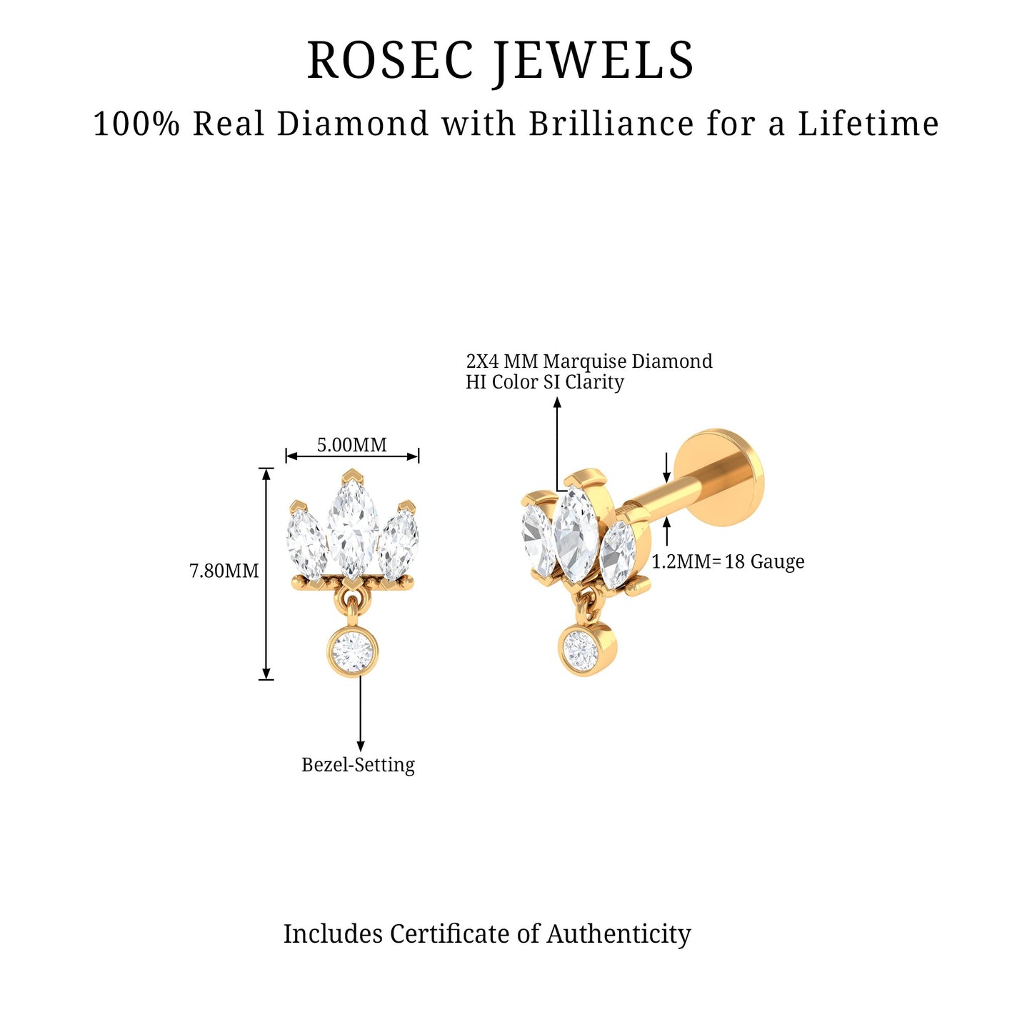 Three Marquise Shape Diamond Helix Drop Earring