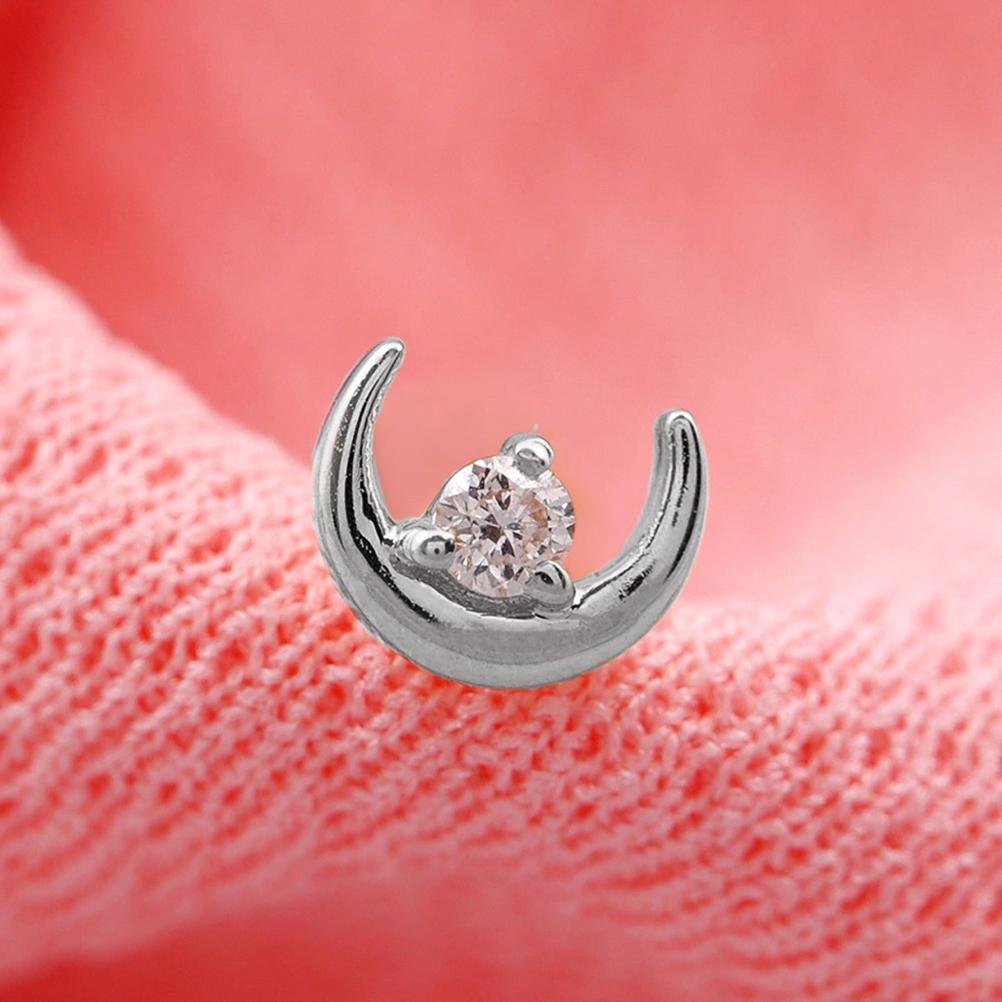 Genuine Diamond Crescent Moon Helix Earring