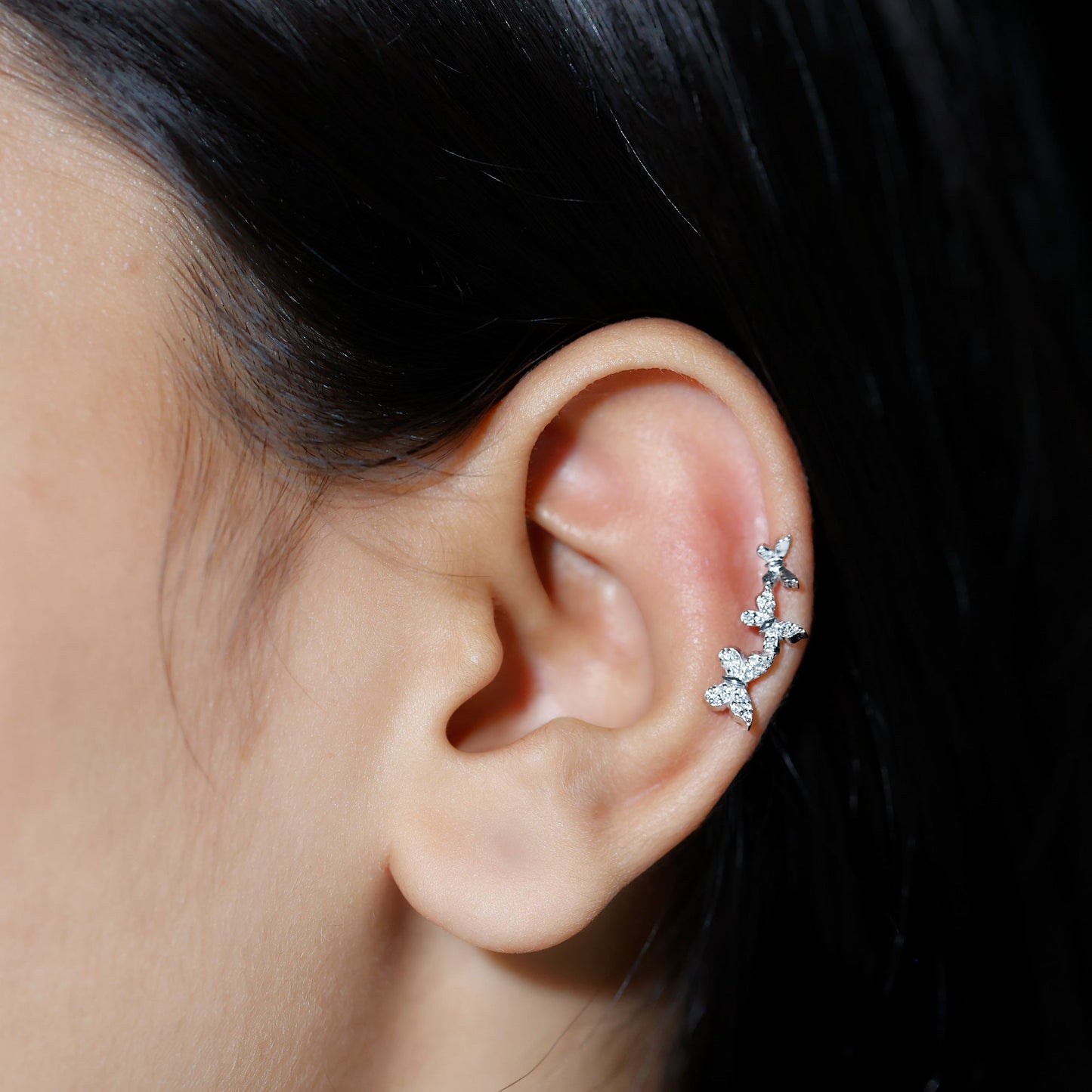 Moissanite Butterfly Climber Earring for Helix Piercing