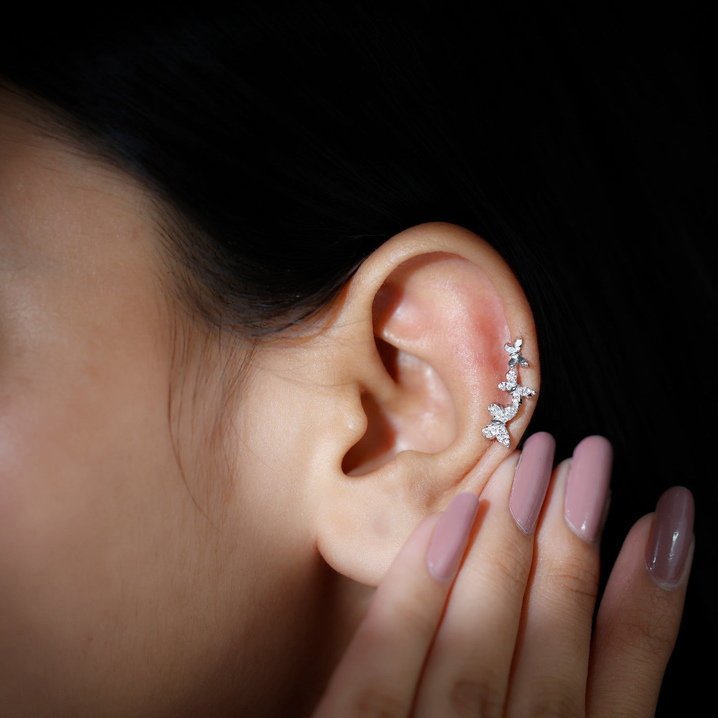 Moissanite Butterfly Climber Earring for Helix Piercing