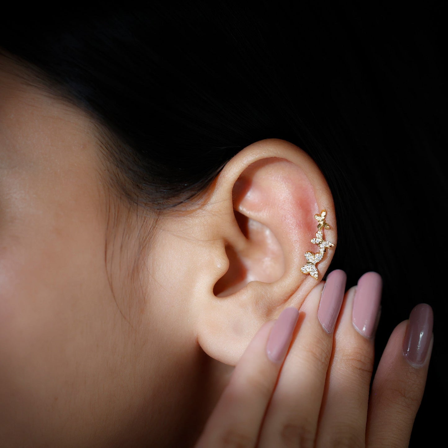 Moissanite Butterfly Climber Earring for Helix Piercing