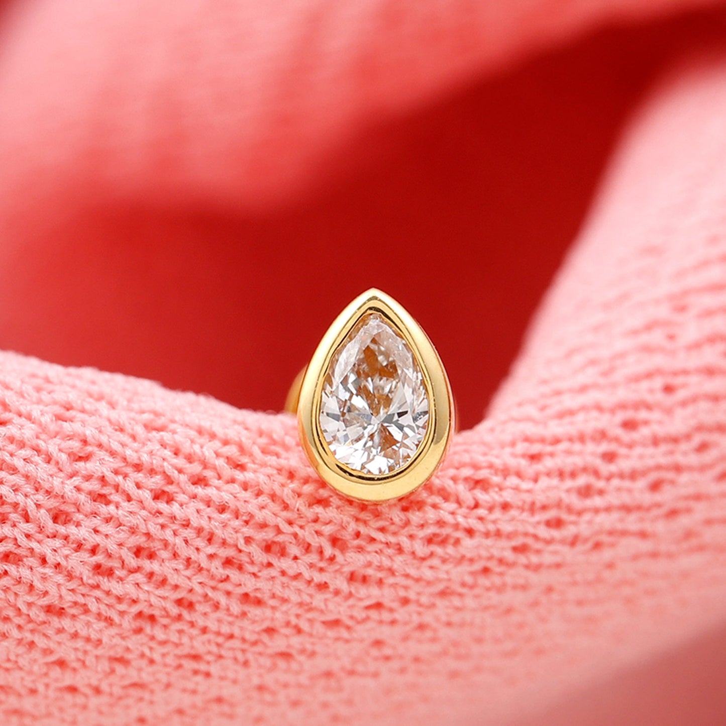 Bezel Set Moissanite Teardrop Stud Earring for Cartilage Piercing