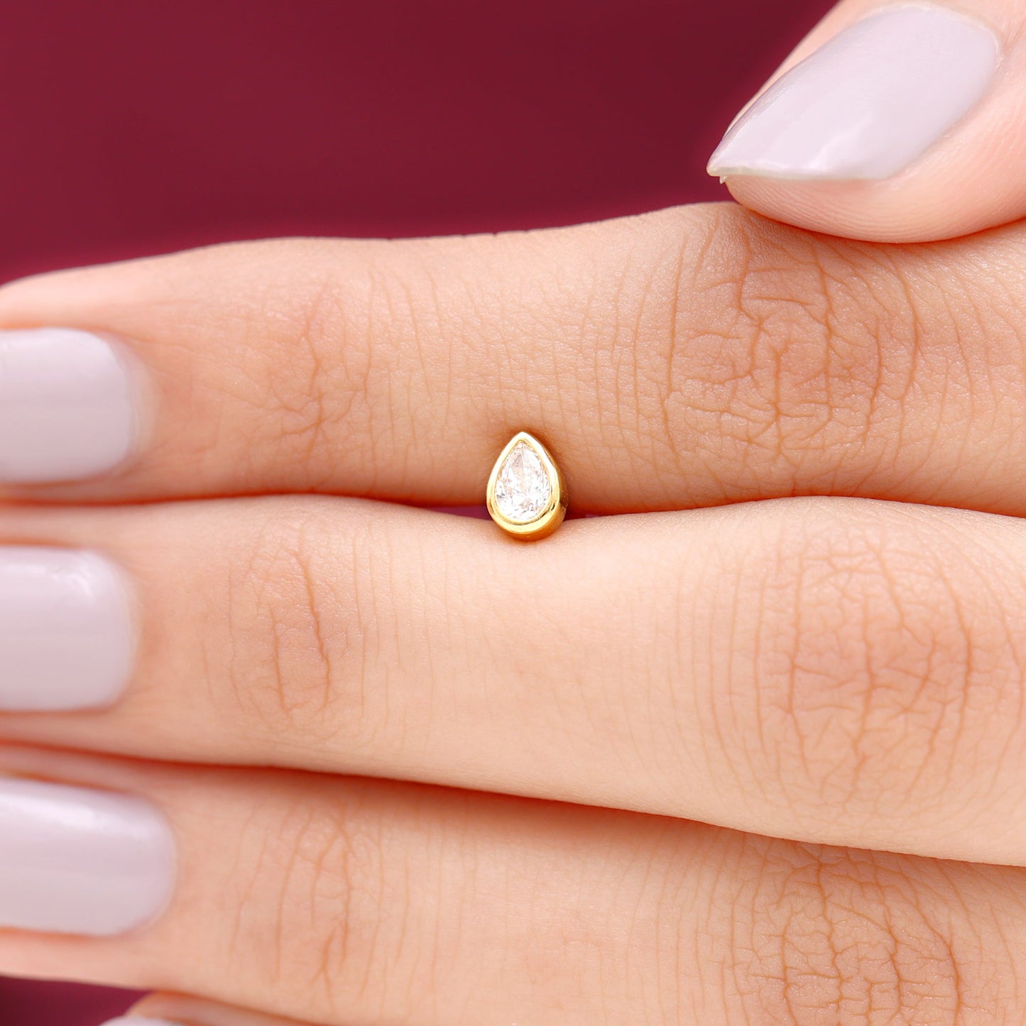 Bezel Set Moissanite Teardrop Stud Earring for Cartilage Piercing