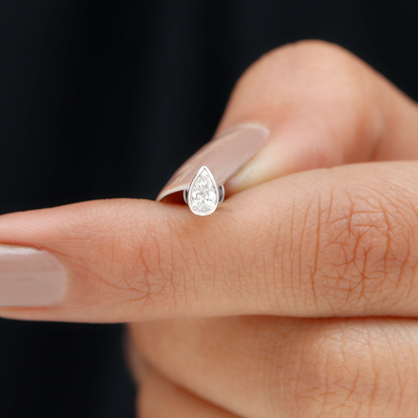 Bezel Set Moissanite Teardrop Stud Earring for Cartilage Piercing