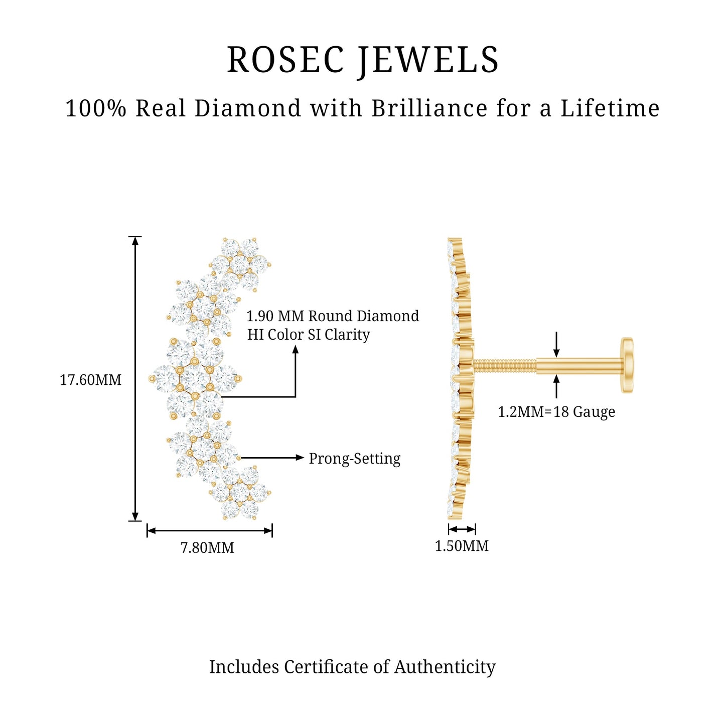 Diamond Flower Ear Crawler Earring