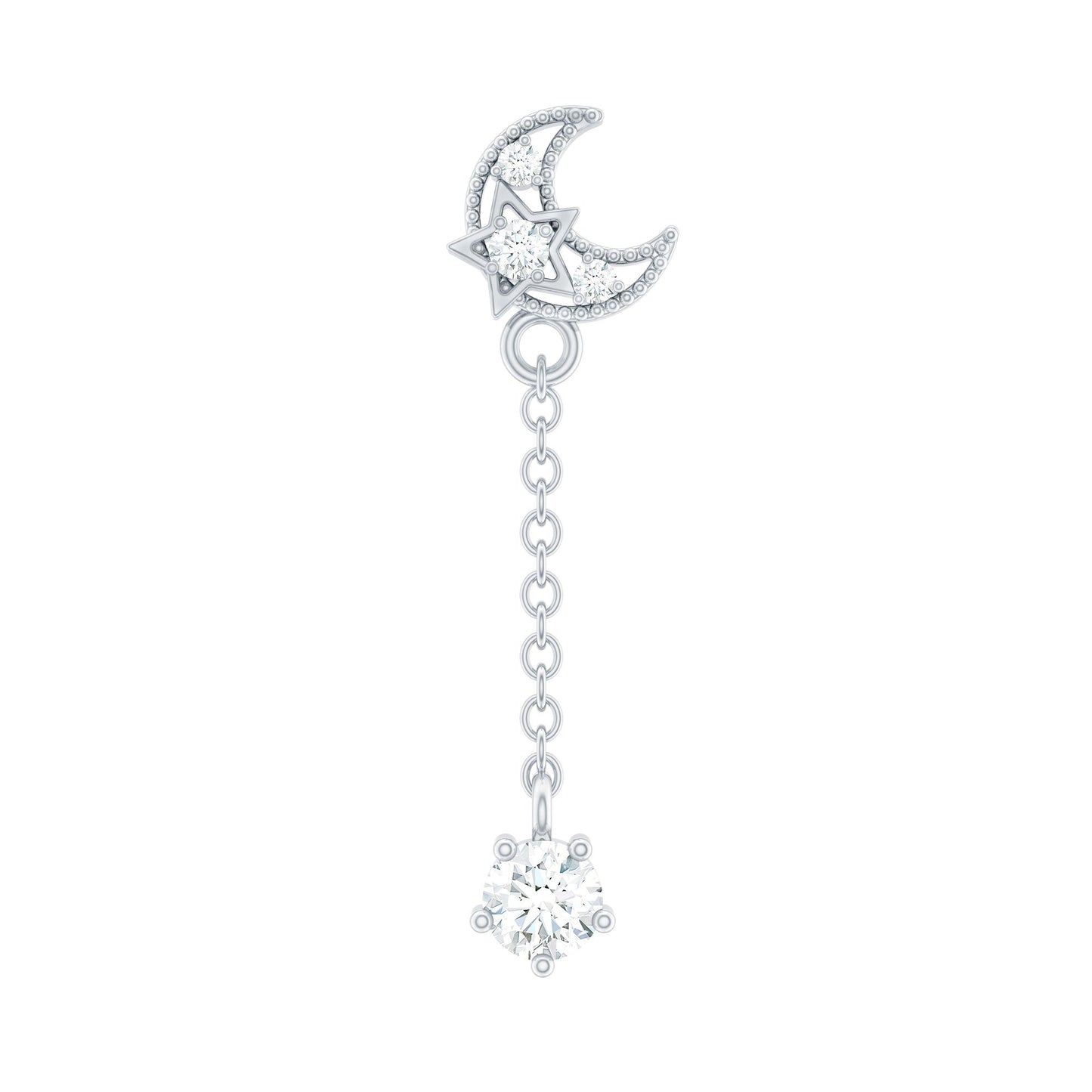 Moissanite Celestial Chain Drop Earring for Helix Piercing