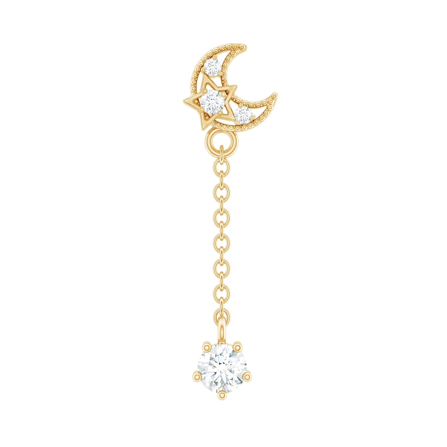 Moissanite Celestial Chain Drop Earring for Helix Piercing