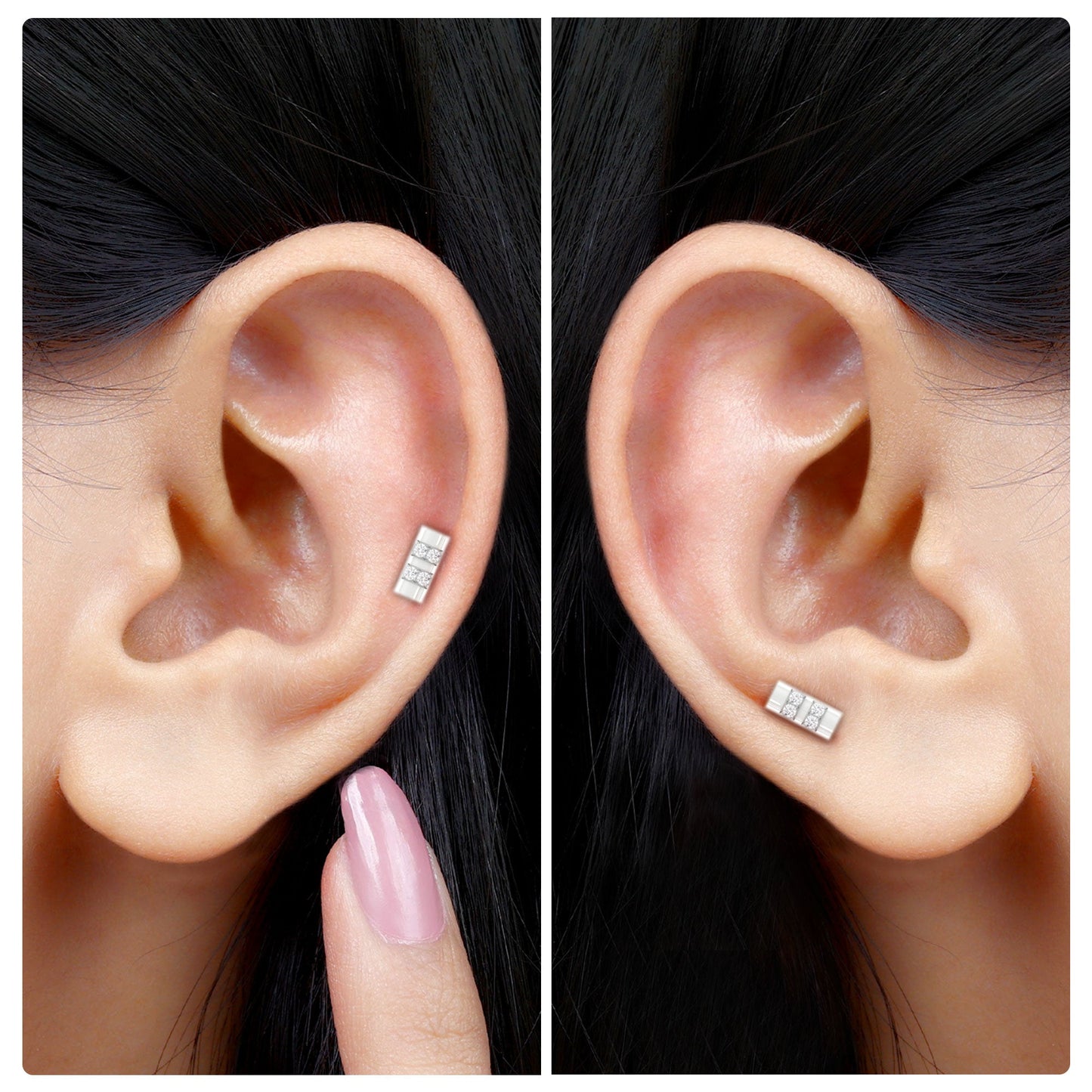 Dainty Diamond Bar Stud Earring for Helix Piercing in Gold
