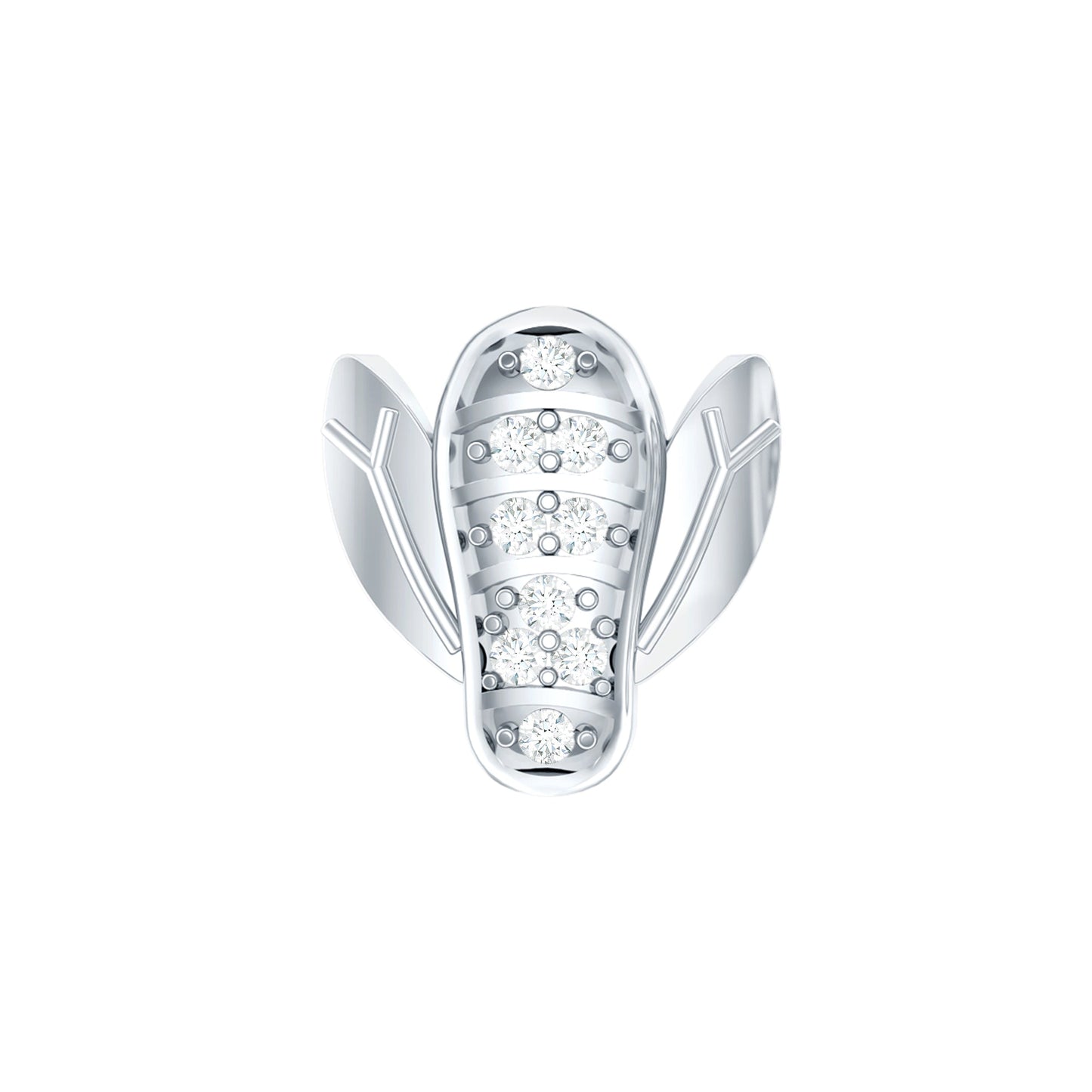 Silver ring with embedded diamonds on a white background